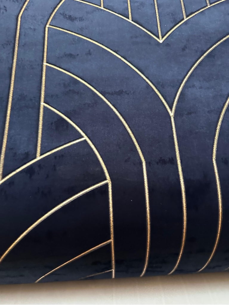 Phillip Jeffries Navy Blue and Gold Velvet Cocoon Wallpaper, Lasercut