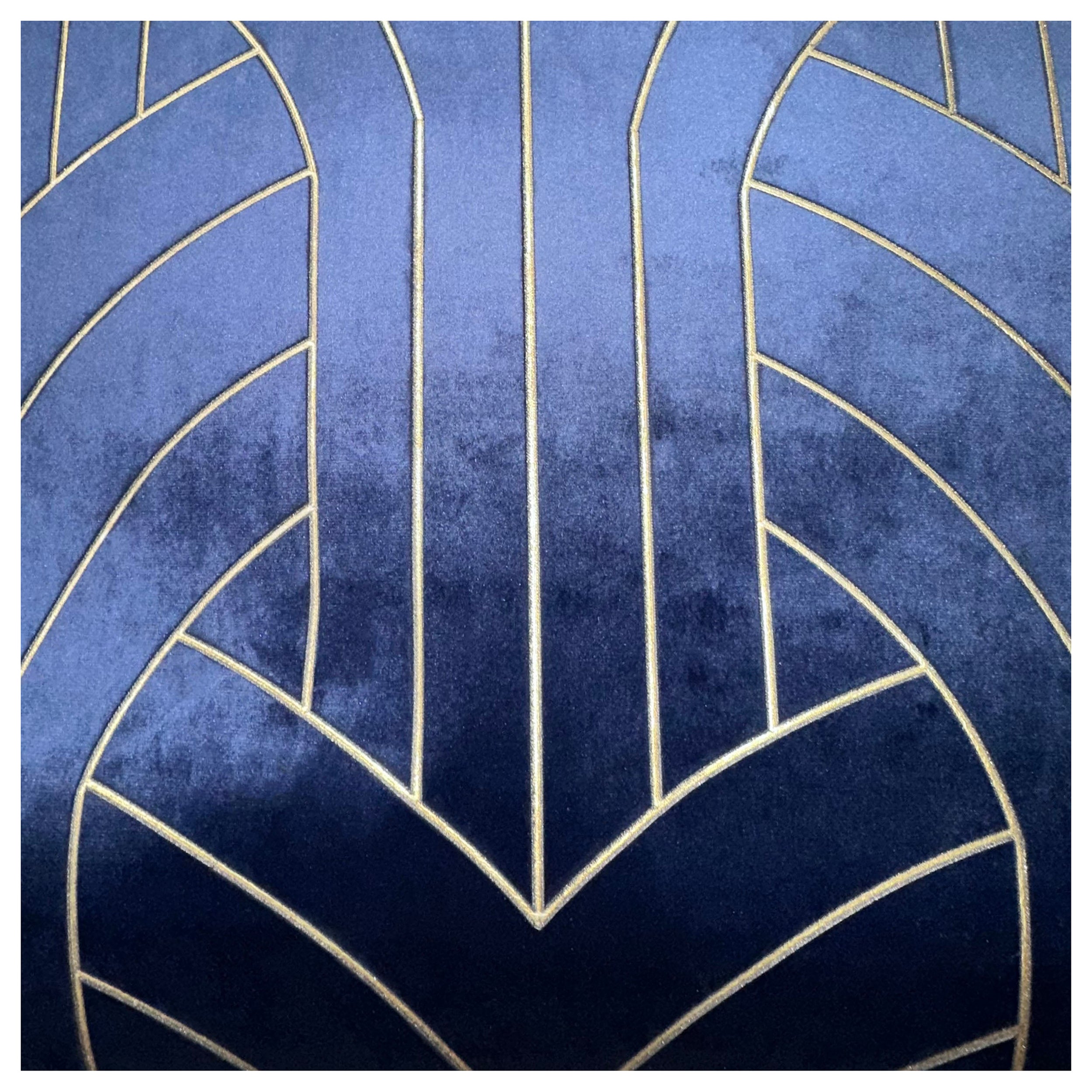 Phillip Jeffries Cocoon-Tapete aus marineblauem und goldenem Samt, Laserschnitt-Samt