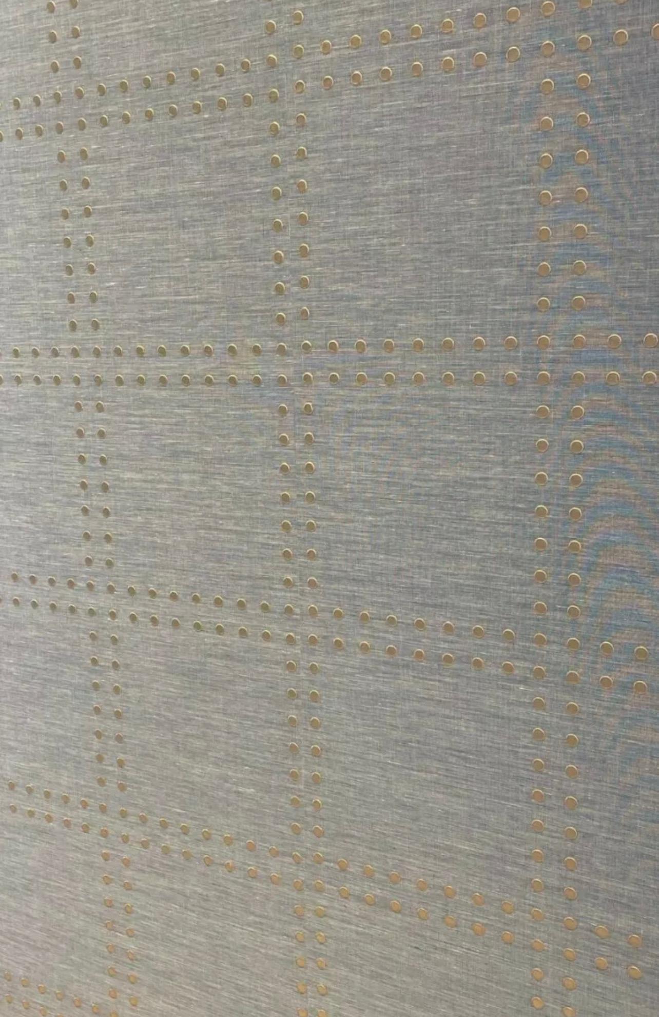 Industrial Phillip Jeffries Rivets 5872 Chrome on Blue Linen Wallcovering, Custom Wallpaper