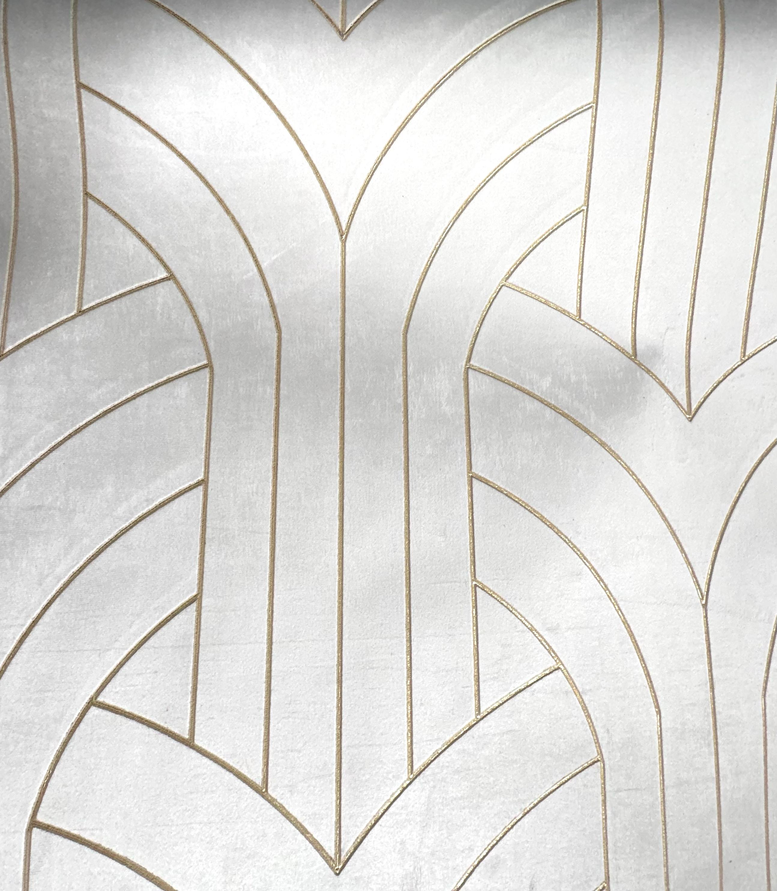 Phillip Jeffries Cocoon-Tapete aus weißem Samt, Laserschnitt, vergoldetes Samt-Textil im Angebot 1