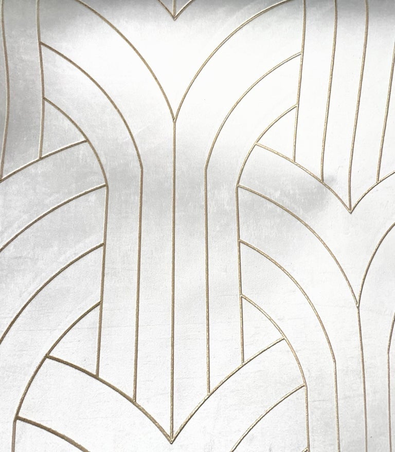 Phillip Jeffries White Velvet Cocoon Wallpaper, Lasercut Gilt Velvet Textile