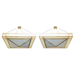 Phillip Johnson American Modern White Glass and Brass Geometric Chandeliers
