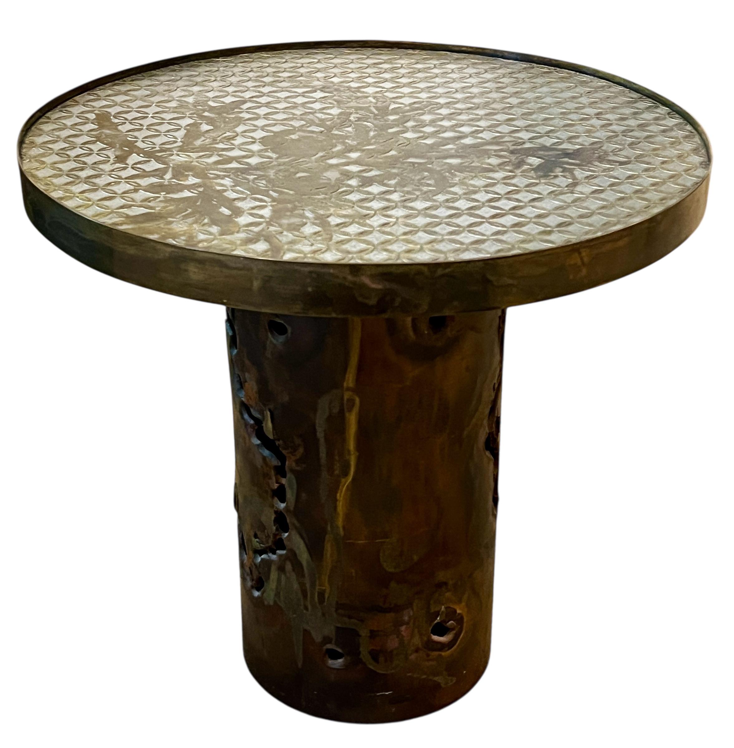 Mid-Century Modern Phillip & Kelvin LaVerne Attributed Circular Side Table For Sale