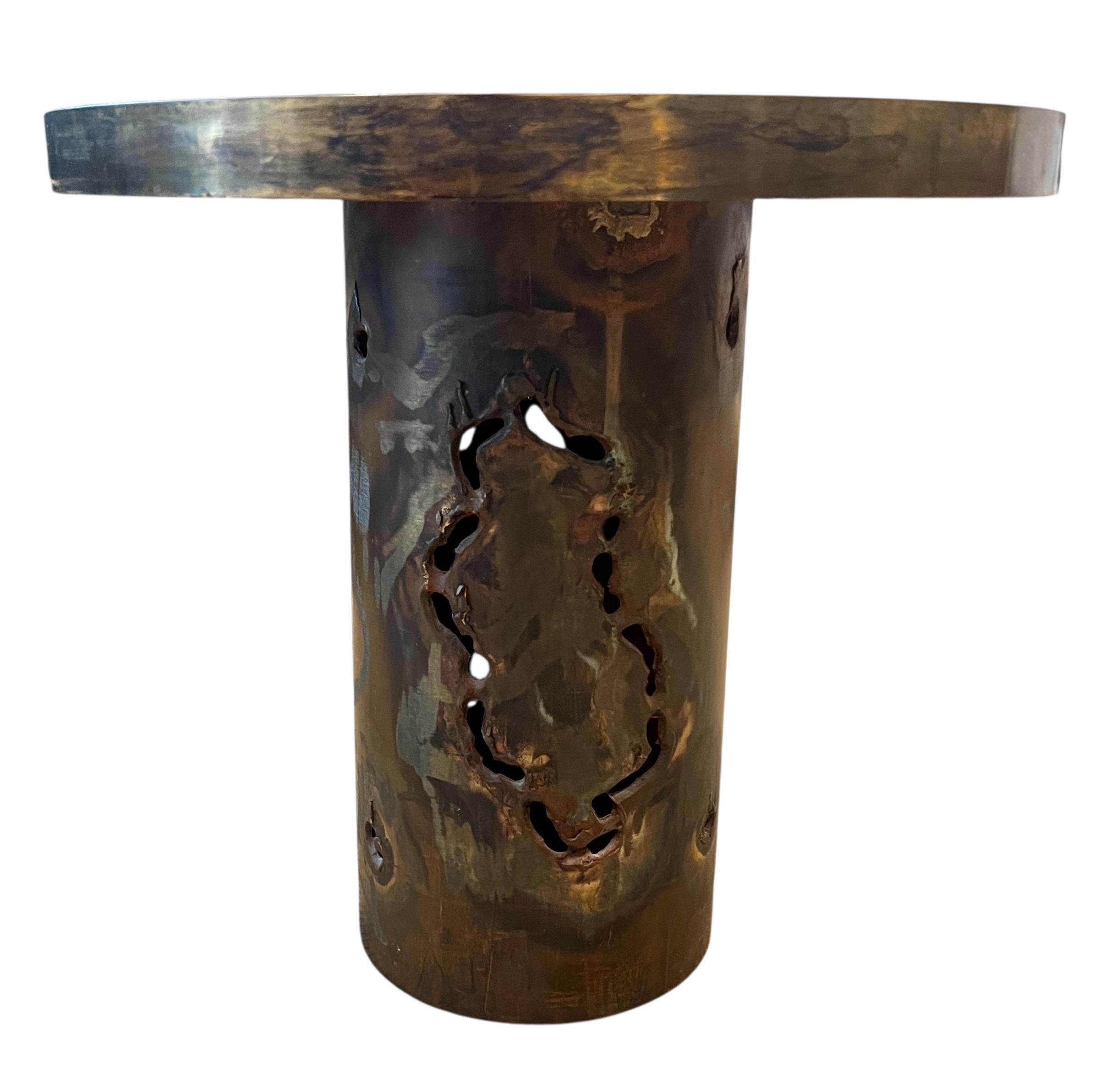 Bronze Phillip & Kelvin LaVerne Attributed Circular Side Table For Sale