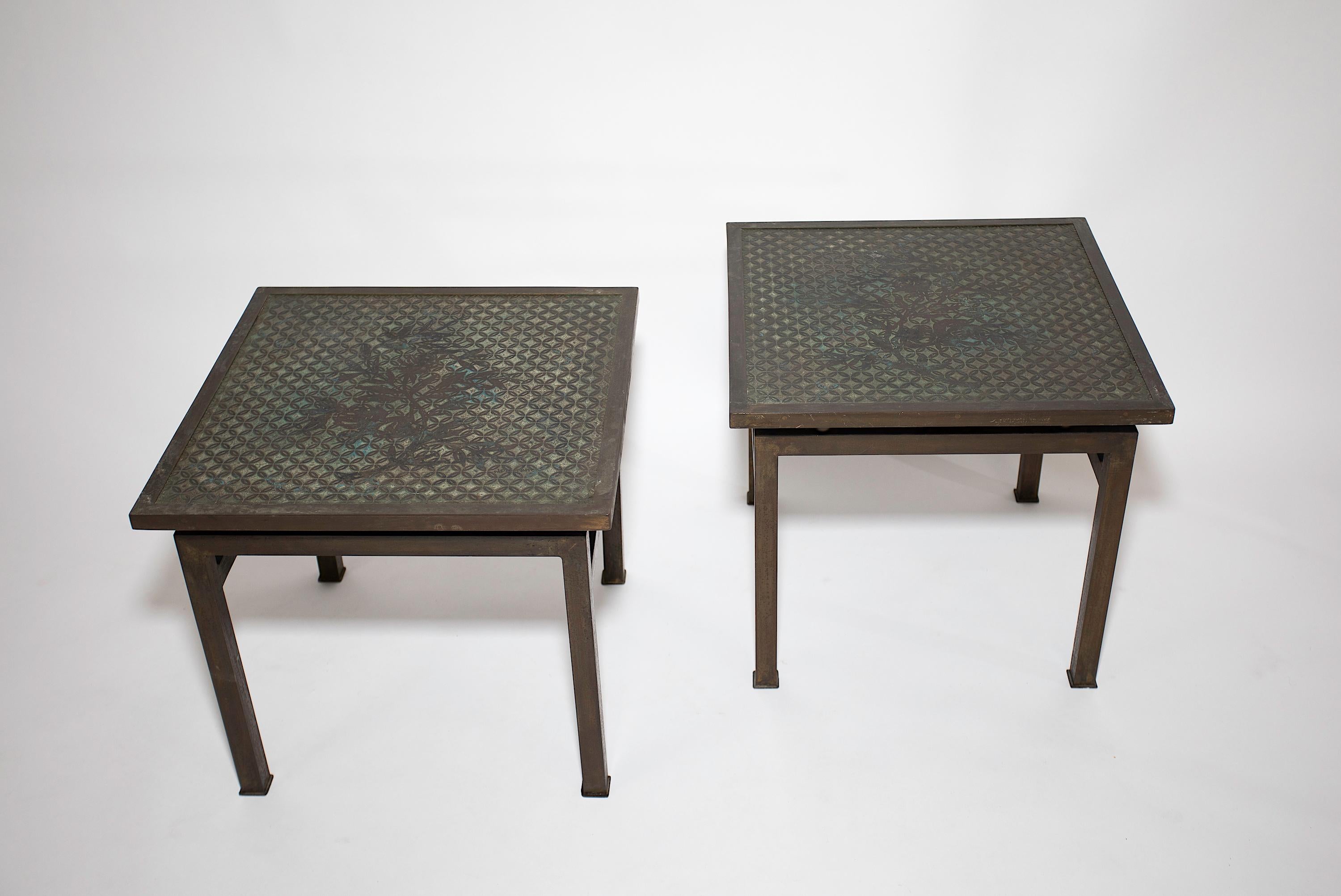 A matched pair of Laverne Kuan Su Tables.
Original surface.
Signed ontop.