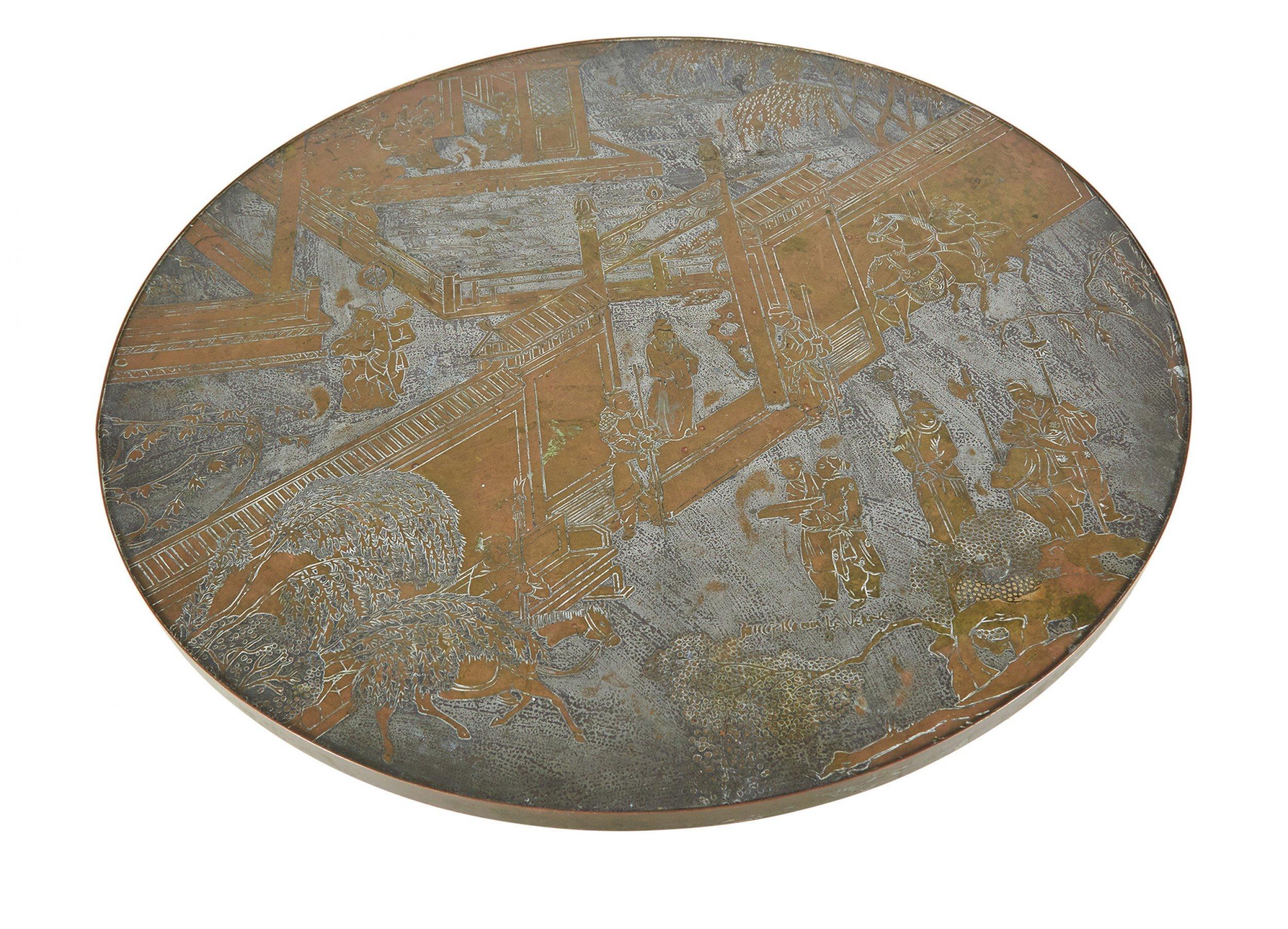 Phillip & Kelvin LaVerne Mid-Century Circular Etched Bronze 