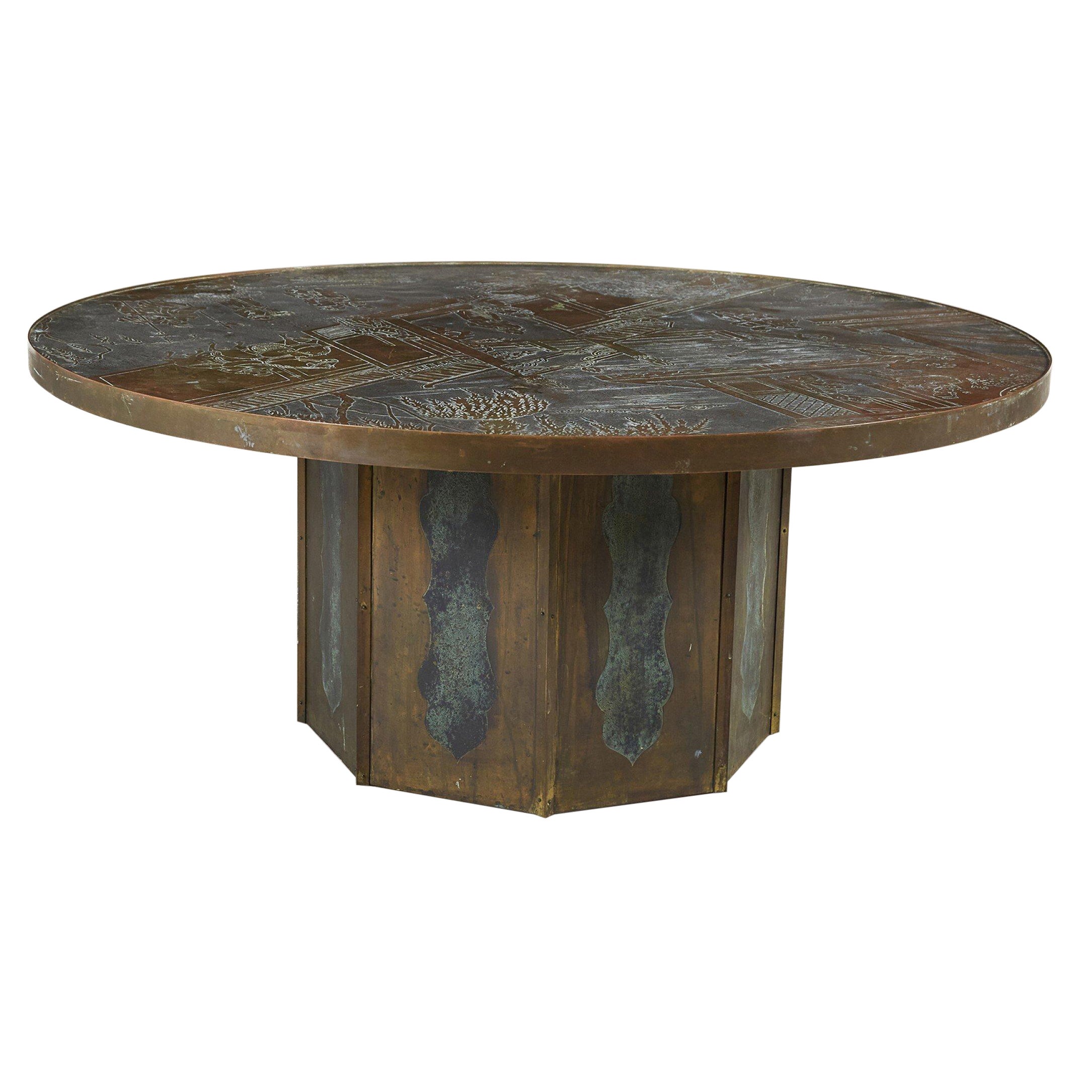 Phillip & Kelvin LaVerne Mid-Century Circular Etched Bronze "Chan" Coffee