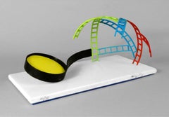 Yellow Disc Hand painted steel sculpture on marble base Signed 21/35 British Art