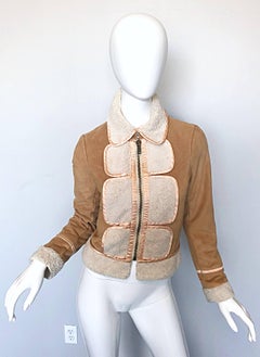 Giacca Trucker 3.1 Phillip Lim dei primi anni 2000 in finta pelle scamosciata marrone, tan e avorio