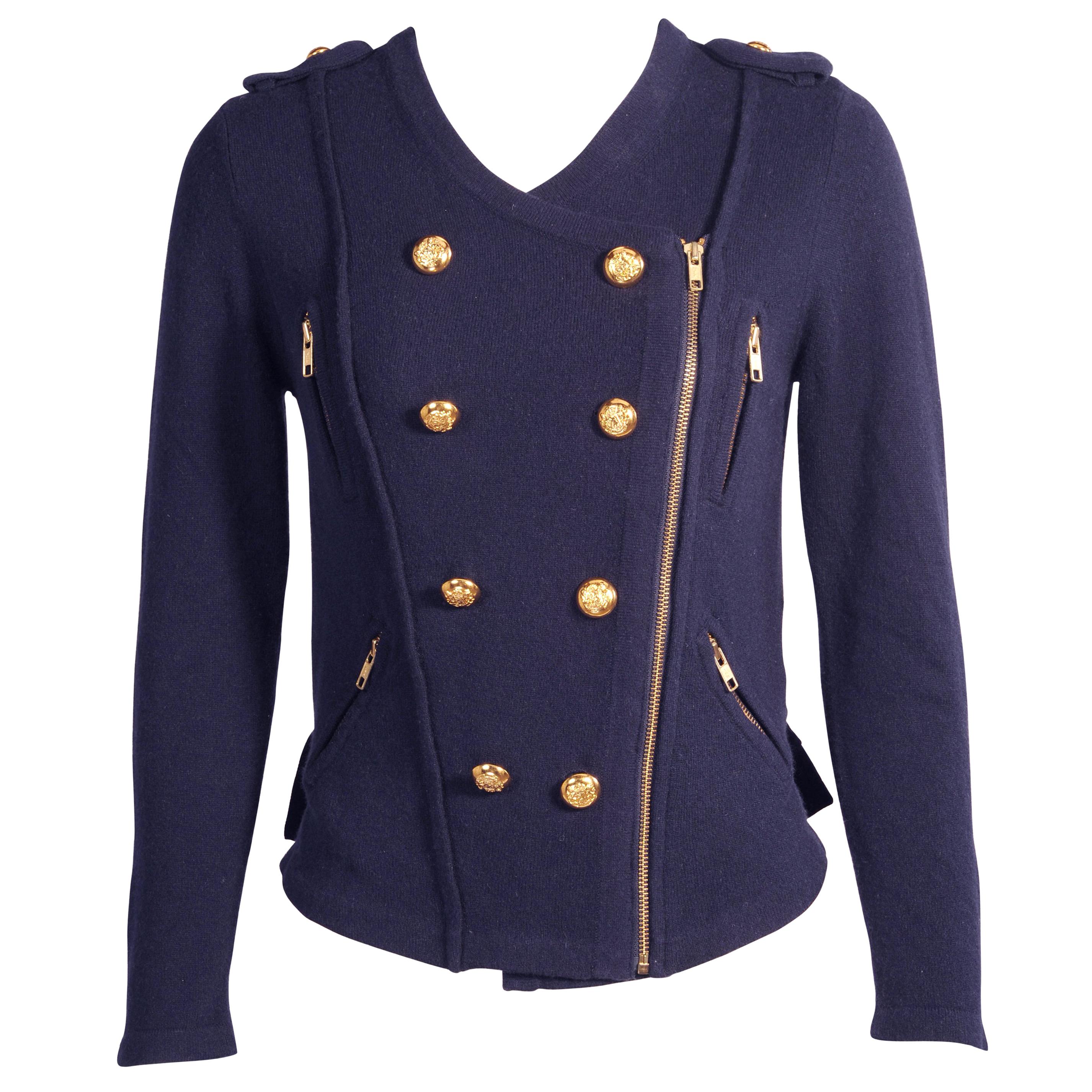 Phillip Lim Military Inspired Navy Blue Cashmere Cardigan