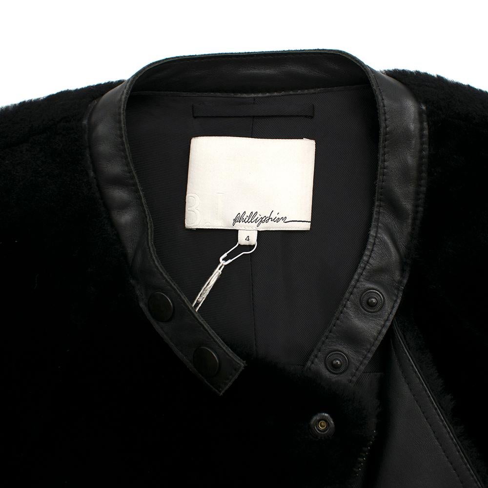 Black Phillip Lim Motorcycle jacket with Fur and Leather Panelling - Size US 4 For Sale