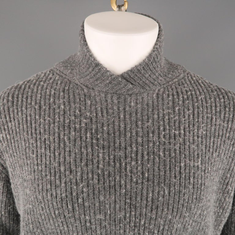 PHILLIP LIM Size S Gray Distressed Viscose Blend Shawl Collar Sweater ...