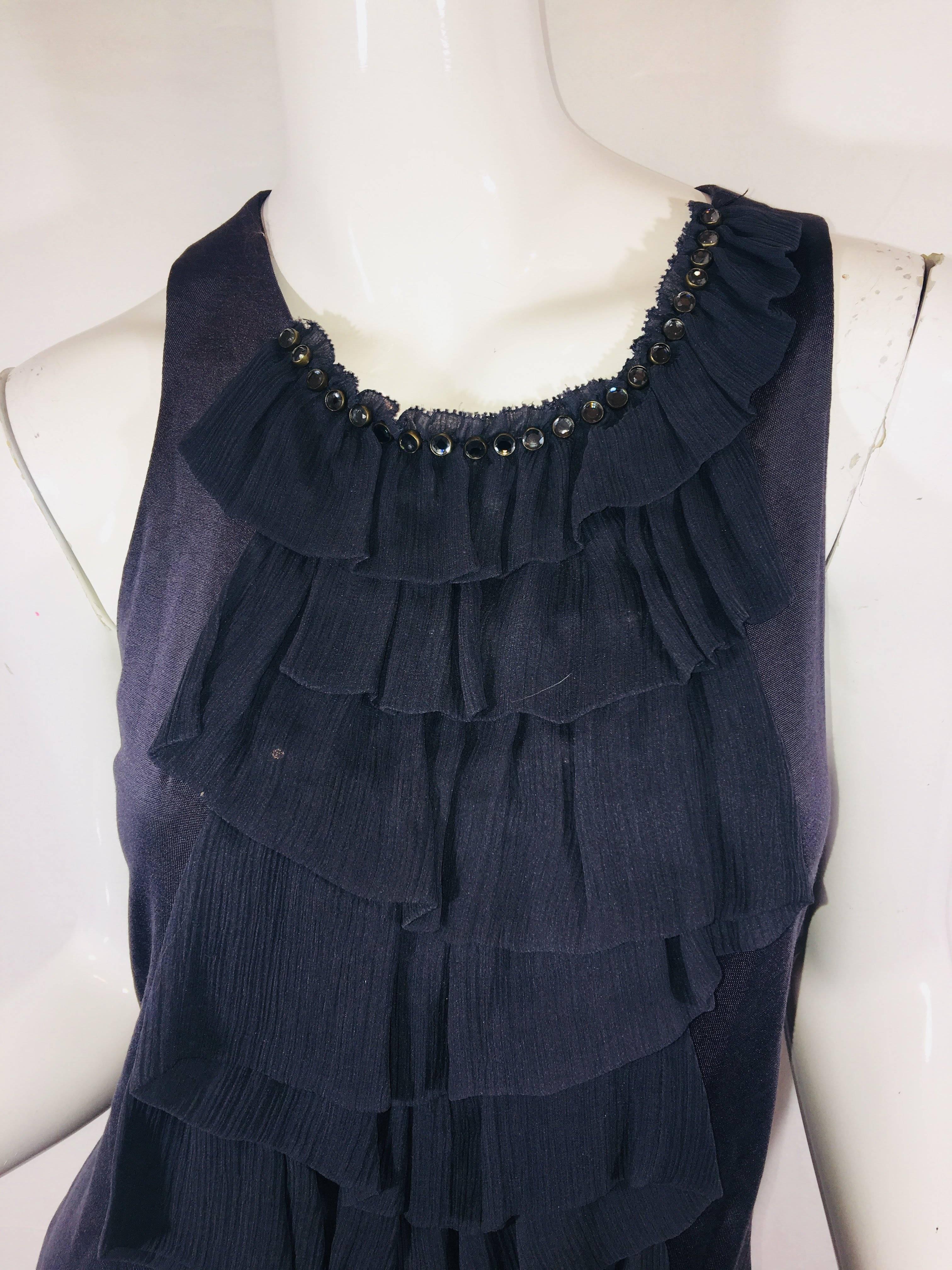 Phillip Lim Sleeveless Top with Slip Back, Ruffled Front and Jeweled Collar.