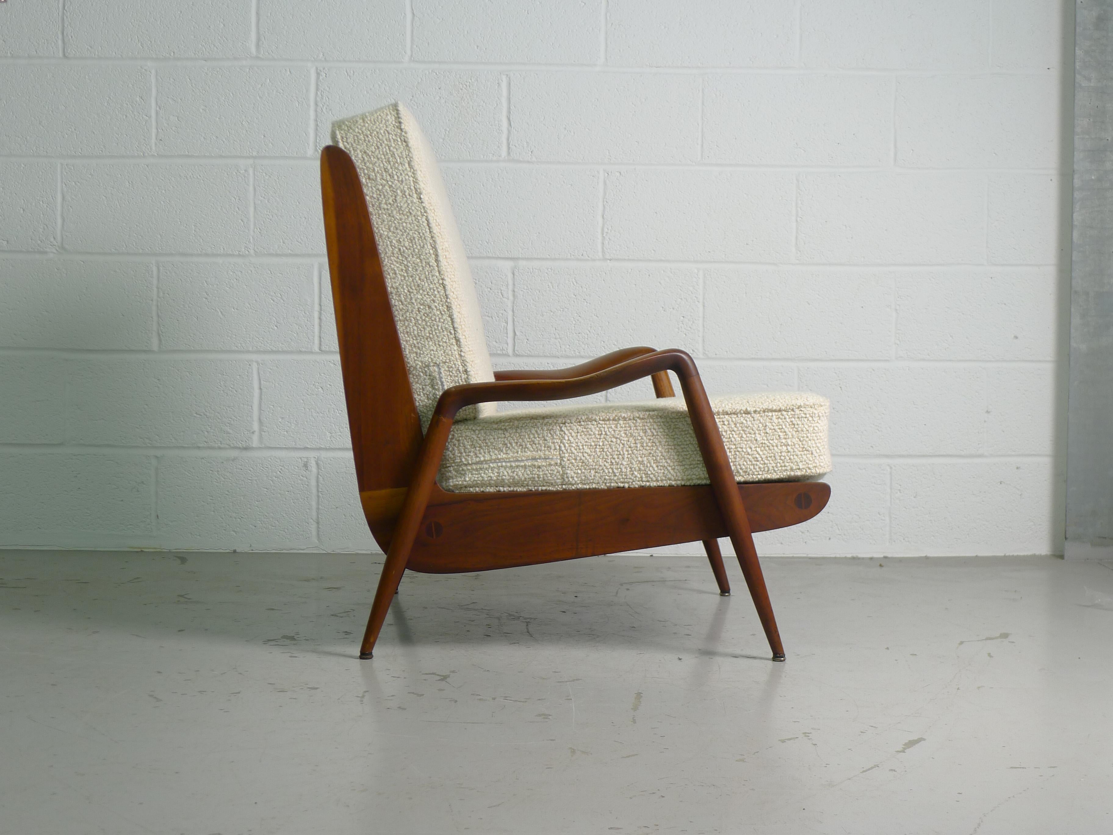 Mid-Century Modern Phillip Lloyd Powell, 1960s American Walnut Lounge Chair with White Cushions