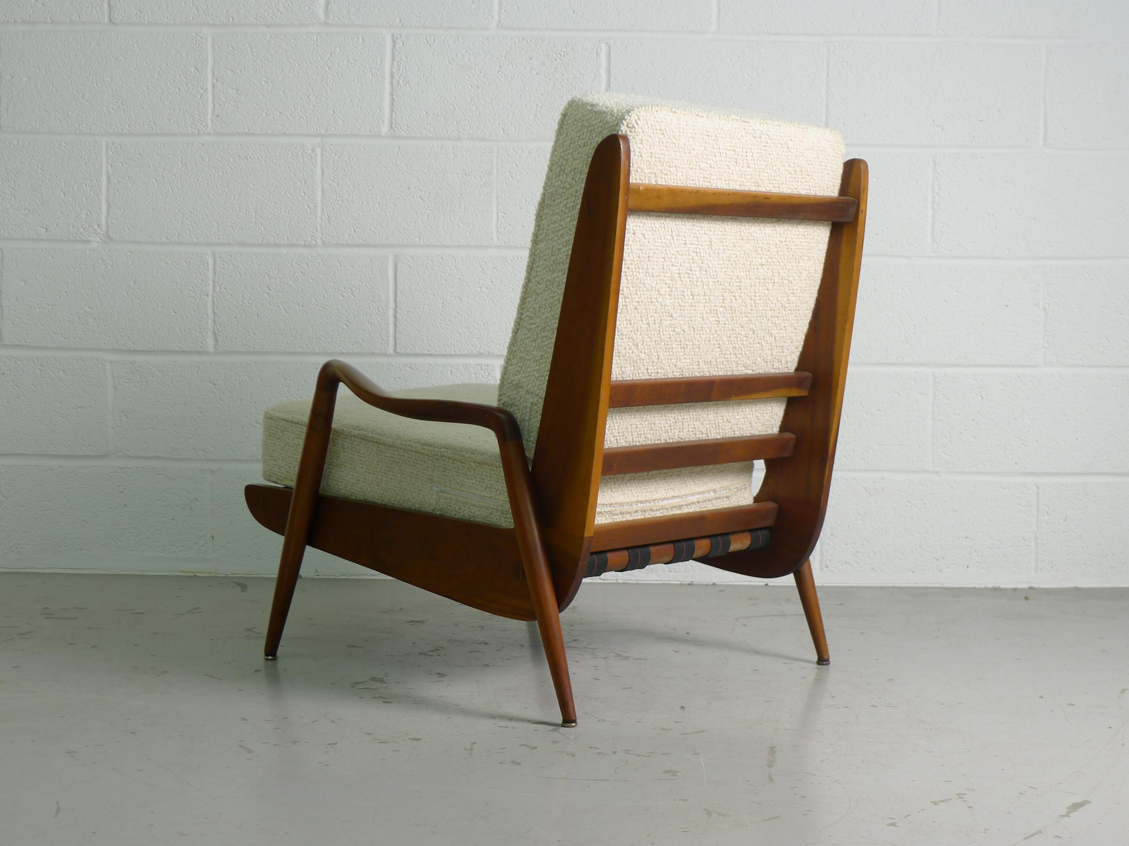 Mid-20th Century Phillip Lloyd Powell, 1960s American Walnut Lounge Chair with White Cushions
