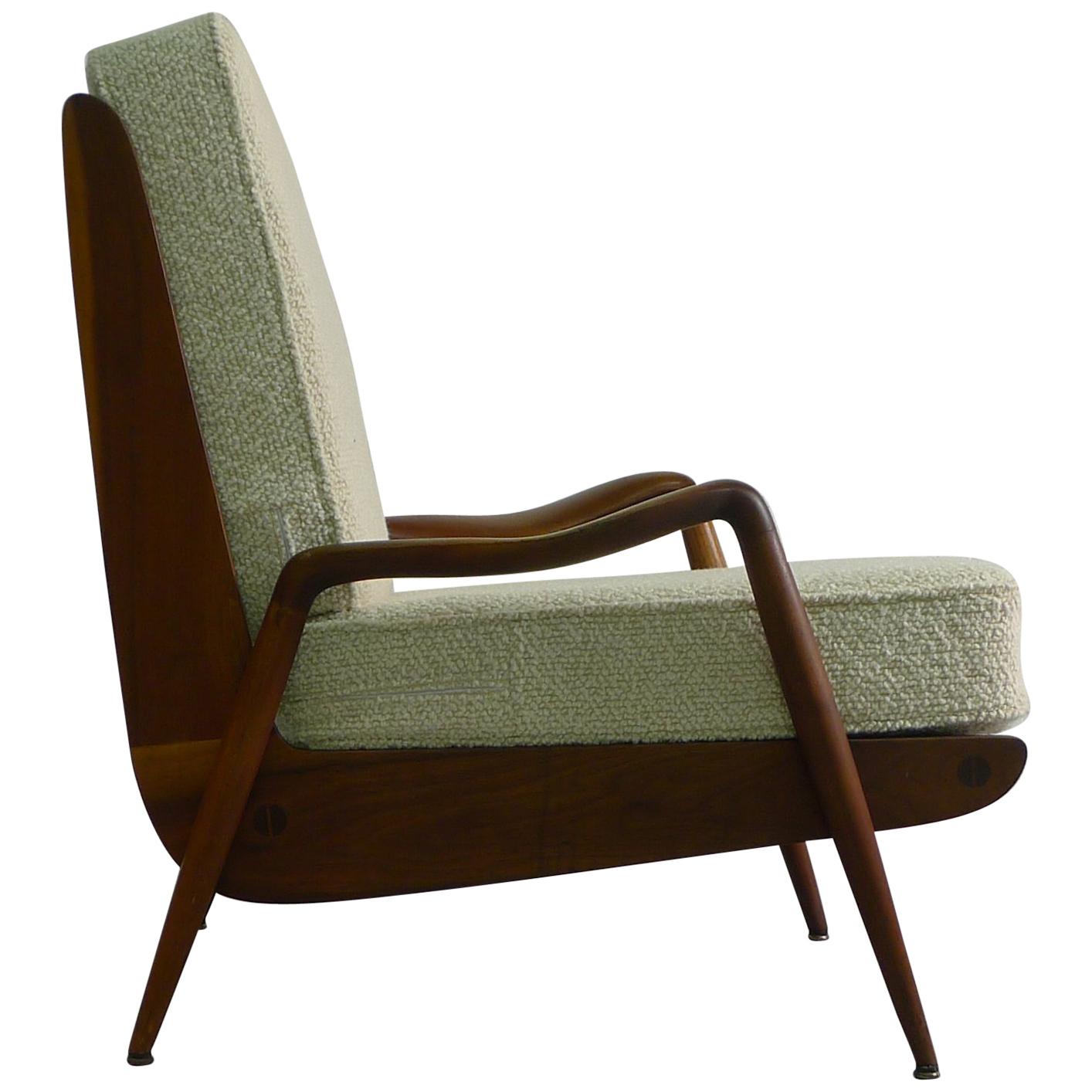 Phillip Lloyd Powell, 1960s American Walnut Lounge Chair with White Cushions