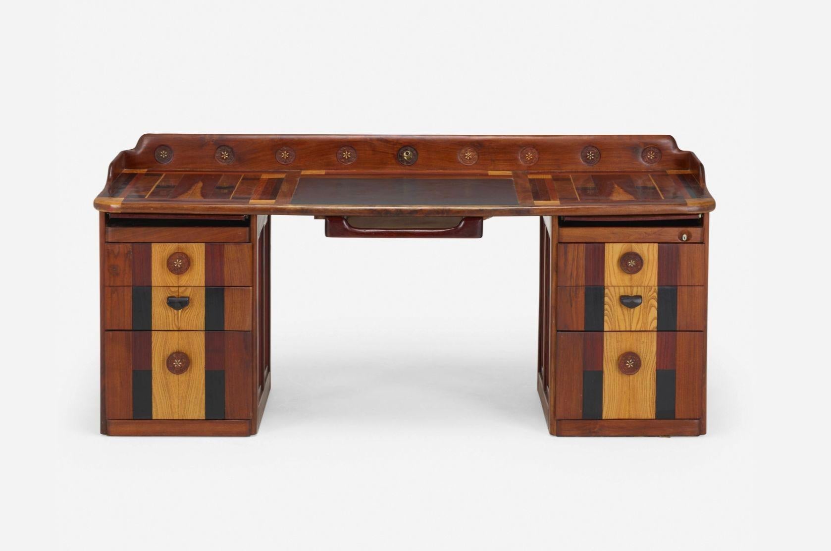 Late 20th Century Phillip Lloyd Powell American Craft Custom Double Pedestal Desk For Sale