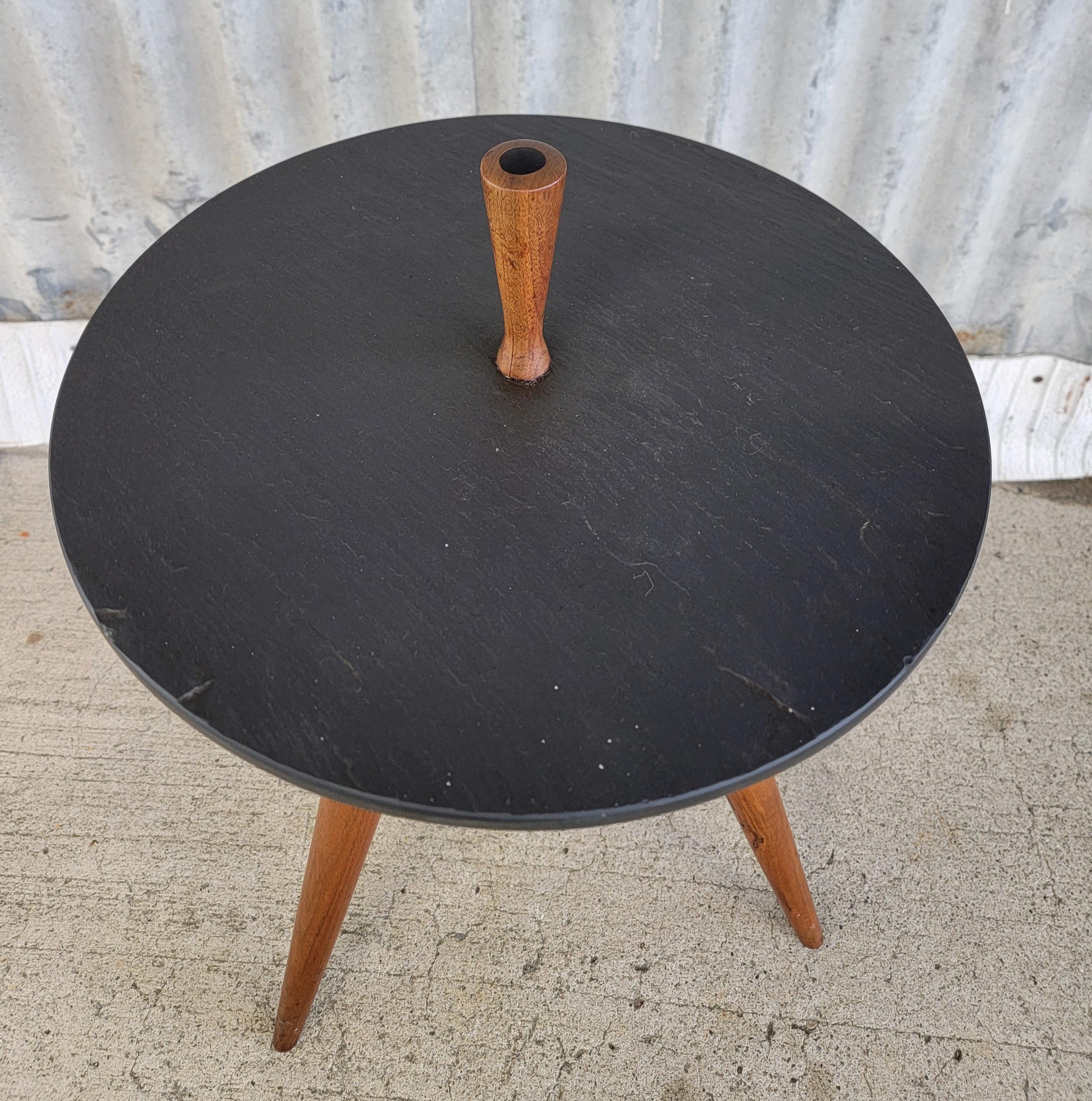 Phillip Lloyd Powell Attributed Tripod Slate Side Table In Good Condition For Sale In Fulton, CA