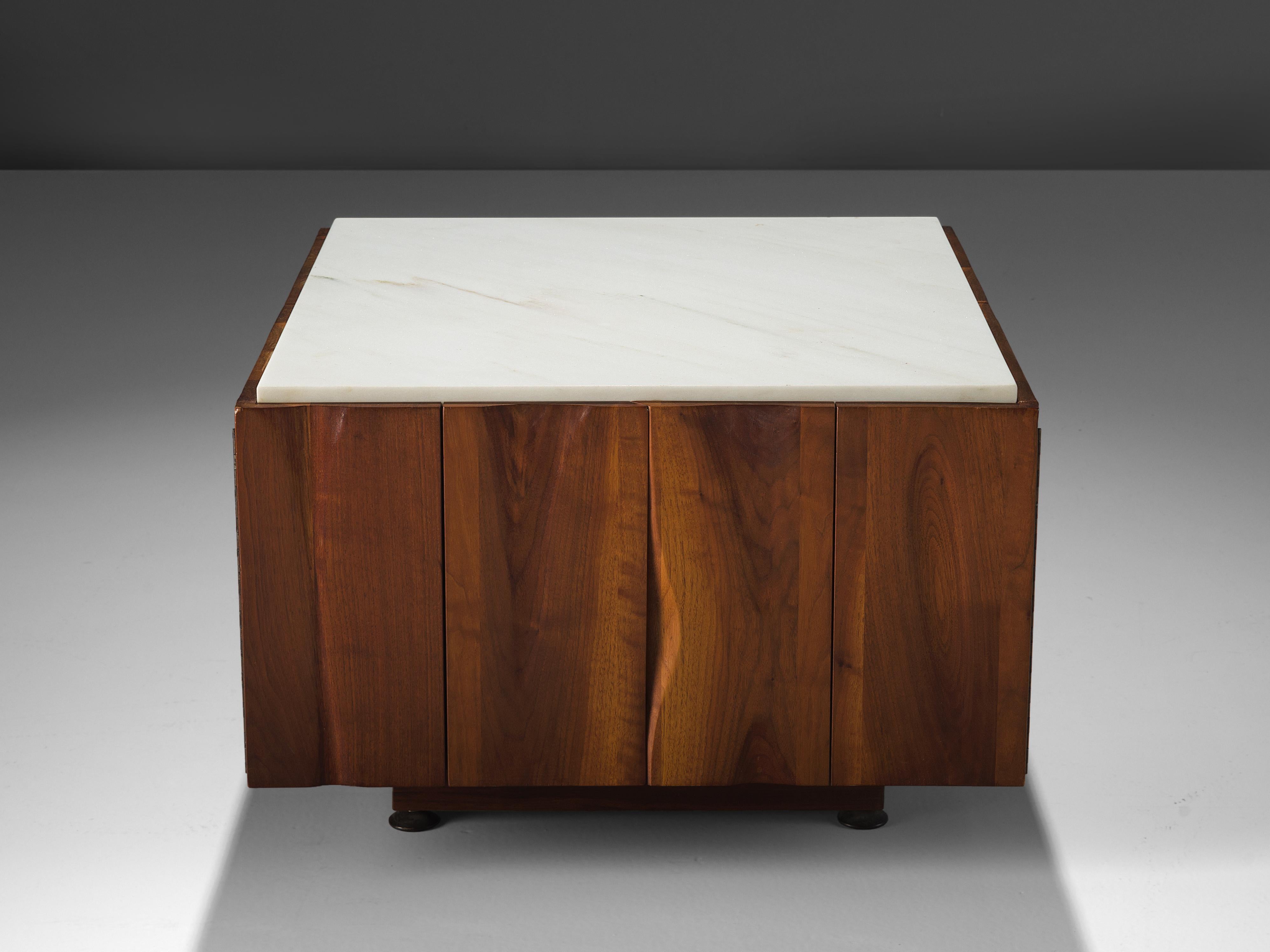 Mid-Century Modern Phillip Lloyd Powell Coffee Table in Walnut and Marble with Hidden Storage