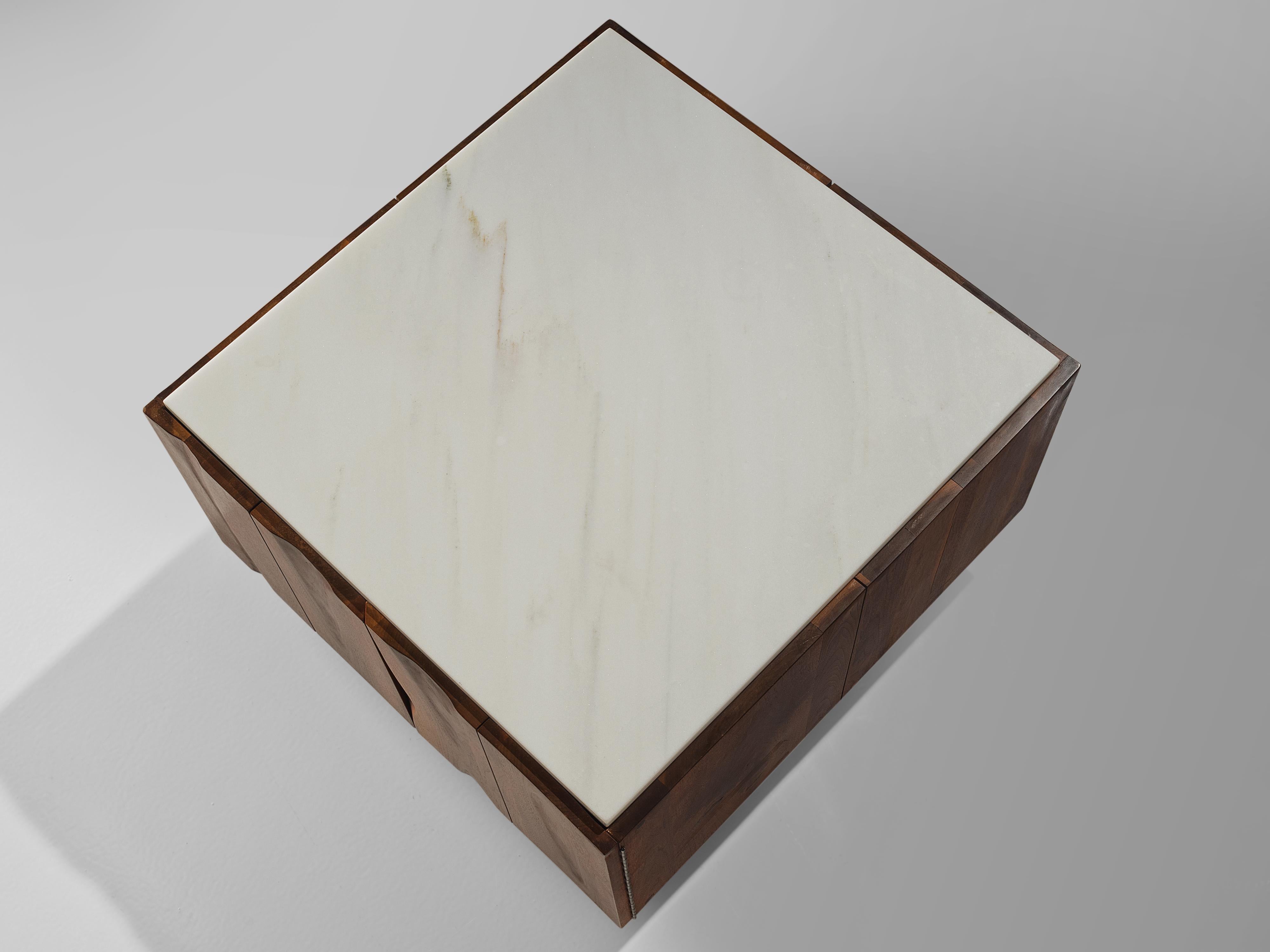 American Phillip Lloyd Powell Coffee Table in Walnut and Marble with Hidden Storage