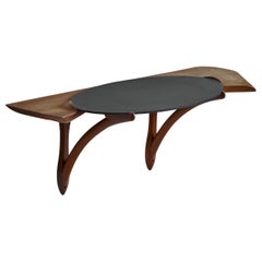 Phillip Lloyd Powell, Freeform Wall Console, Walnut, Slate, USA, 1970s