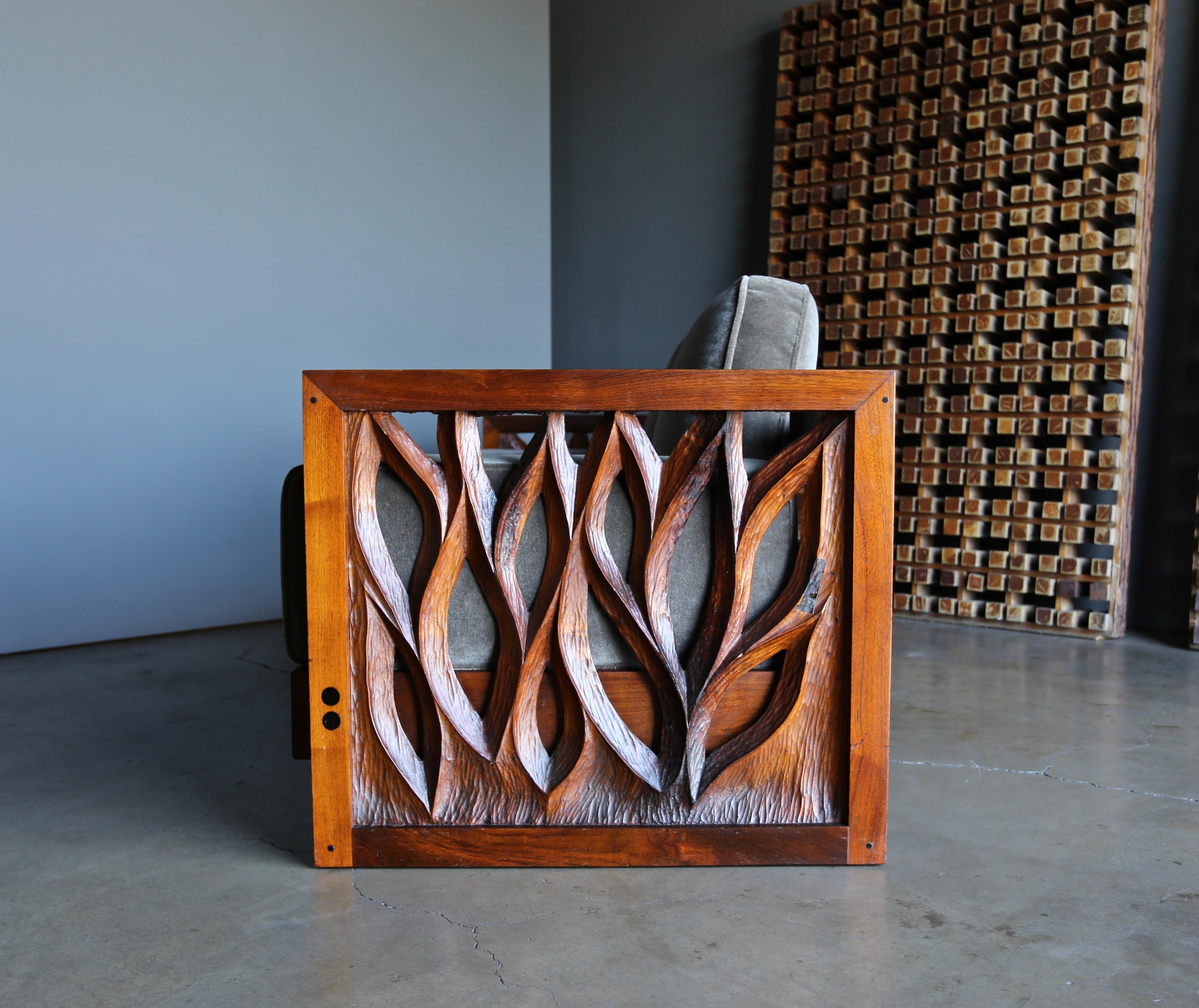 Mid-Century Modern Phillip Lloyd Powell Hand Carved American Black Walnut Sofa, circa 1969