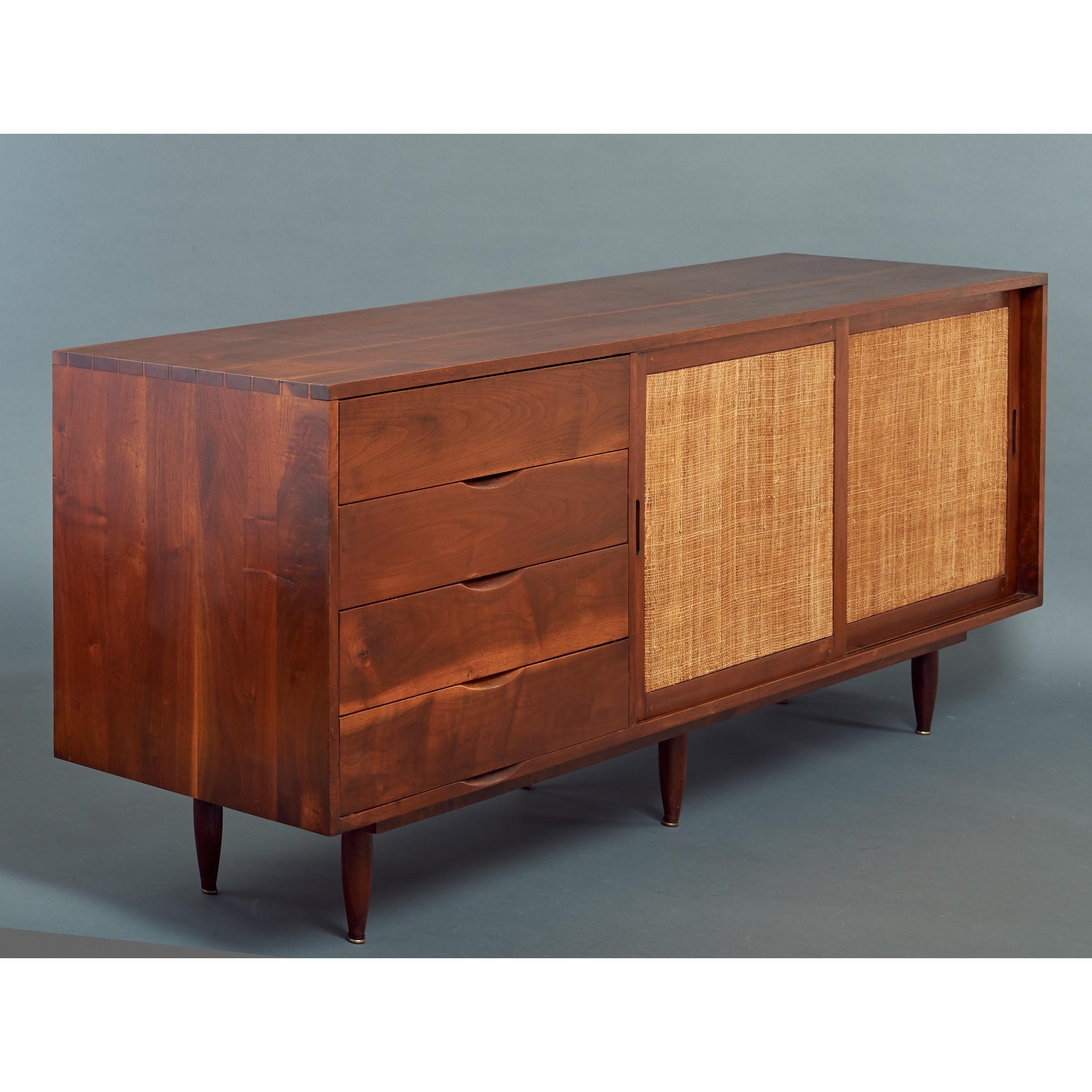 Phillip Lloyd Powell Imposing American Craft Cabinet in Walnut and Grass c. 1960 In Good Condition For Sale In New York, NY