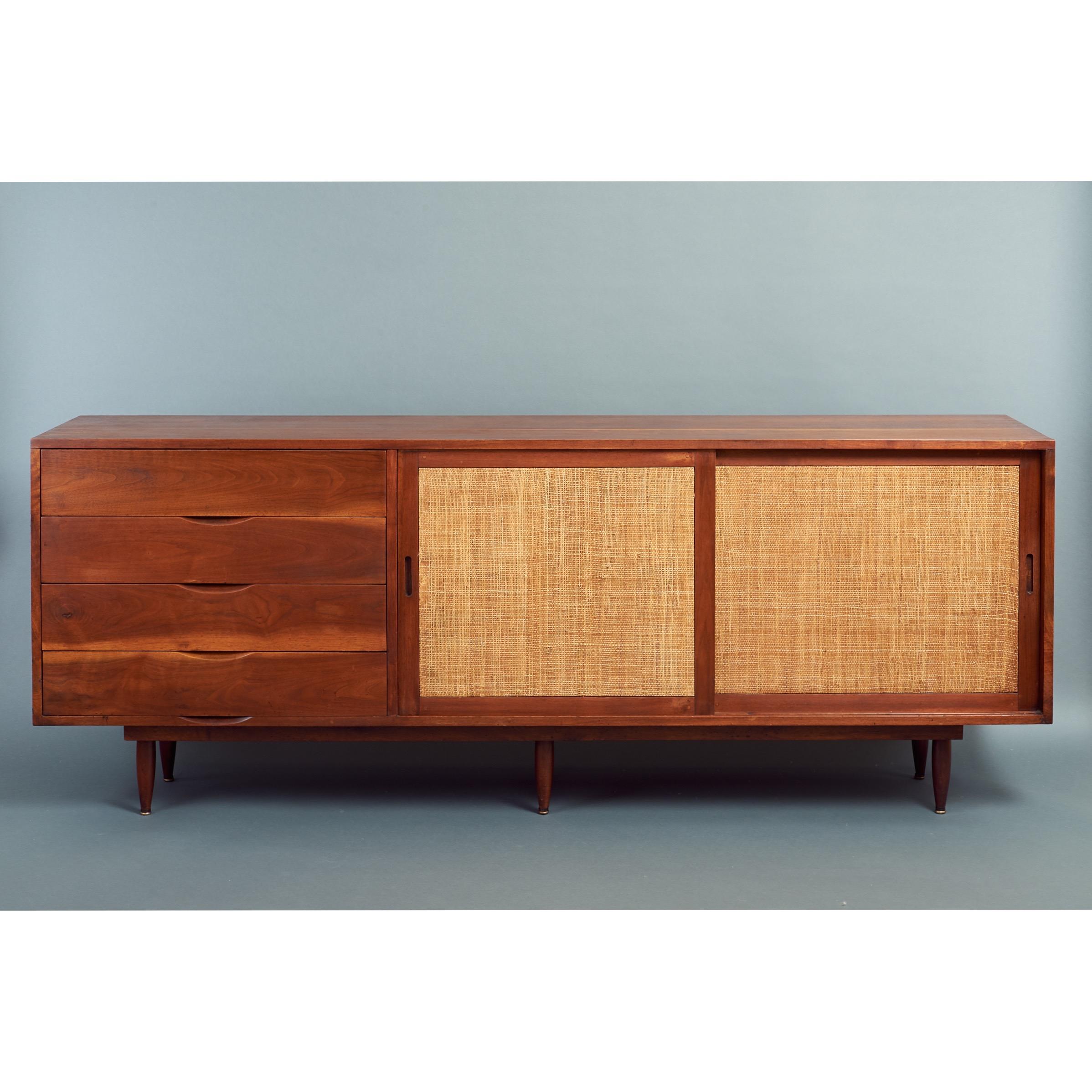 Mid-Century Modern Phillip Lloyd Powell Imposing American Craft Cabinet in Walnut and Grass c. 1960 For Sale