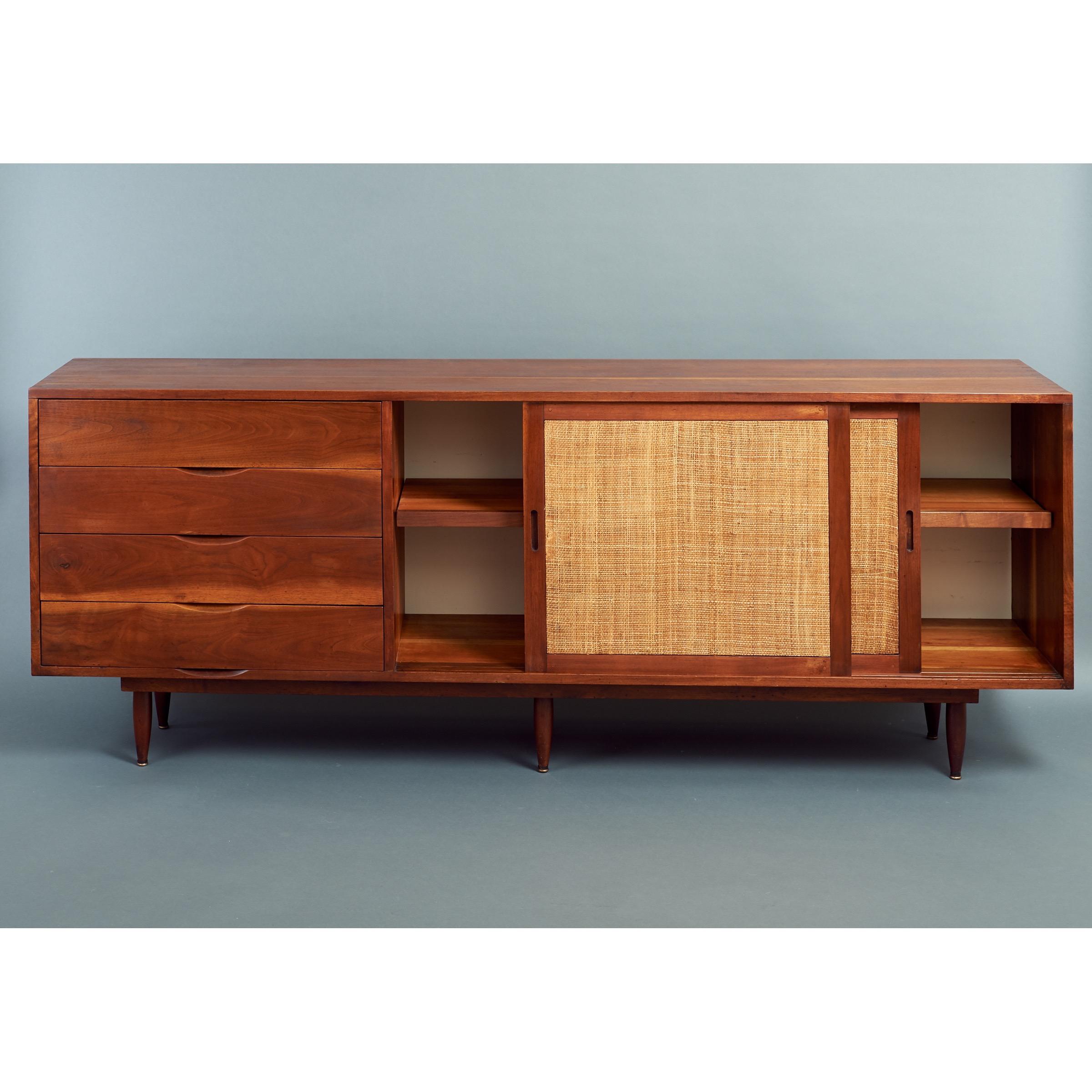 Mid-20th Century Phillip Lloyd Powell Imposing American Craft Cabinet in Walnut and Grass c. 1960 For Sale