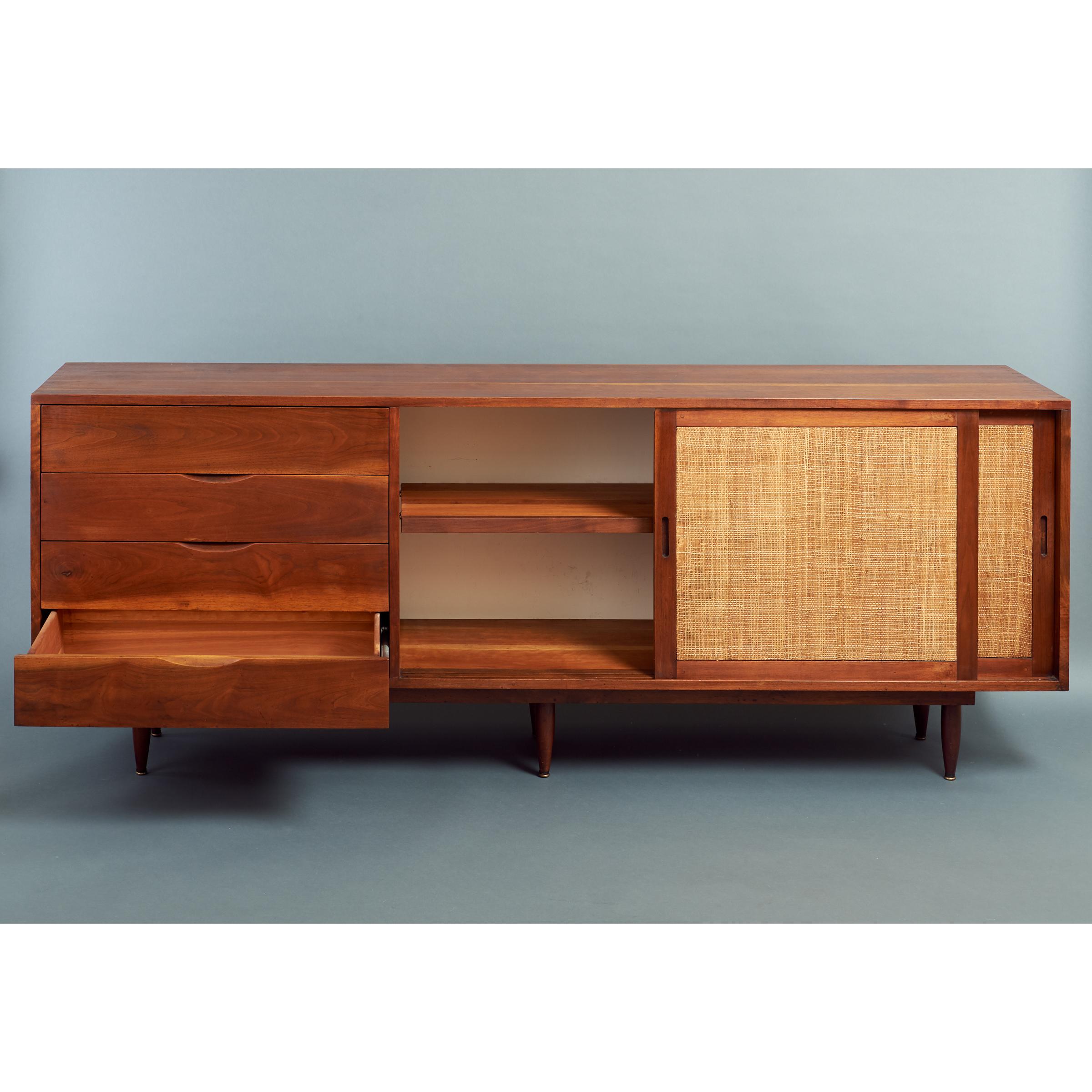 Phillip Lloyd Powell Imposing American Craft Cabinet in Walnut and Grass c. 1960 For Sale 1