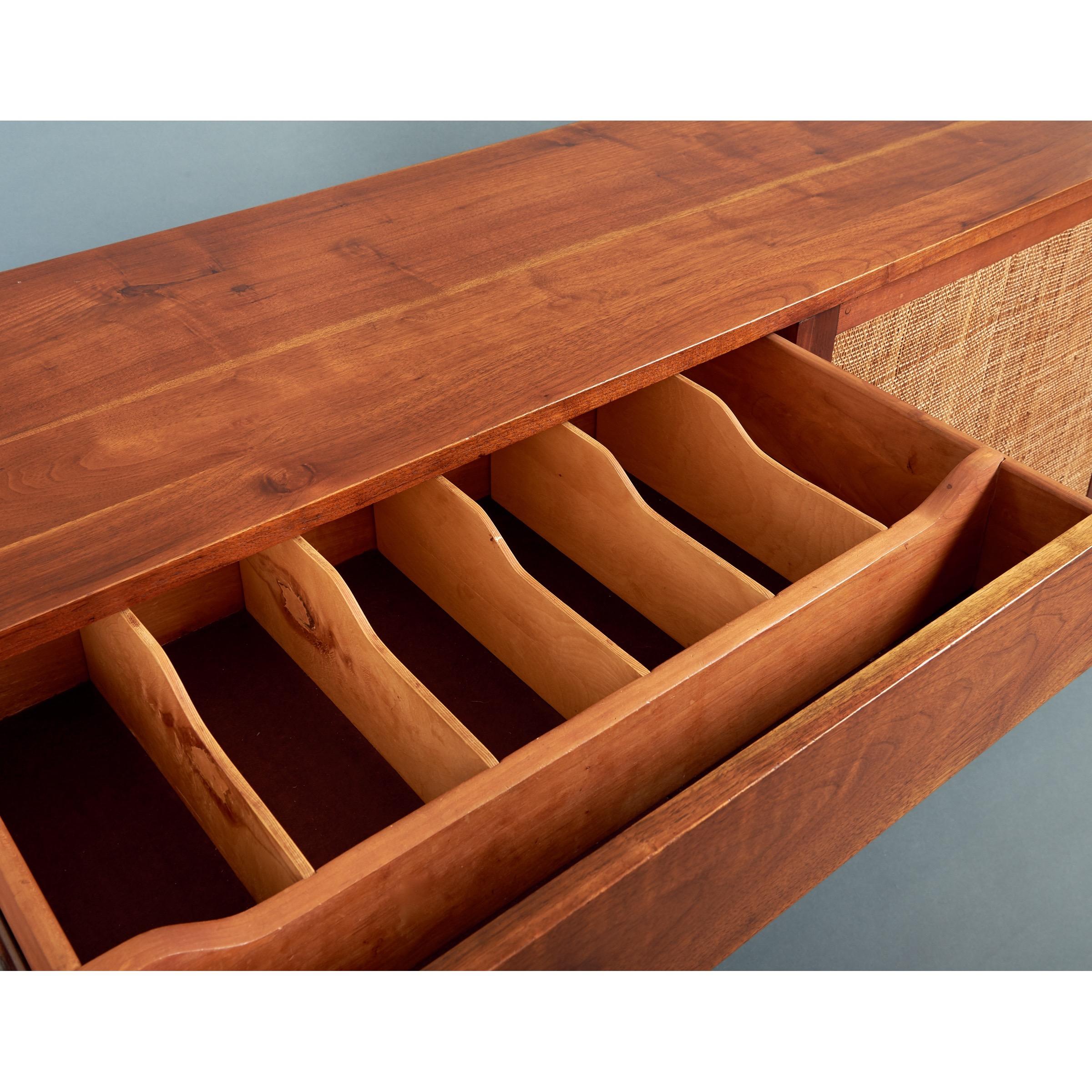 Phillip Lloyd Powell Imposing American Craft Cabinet in Walnut and Grass c. 1960 For Sale 3