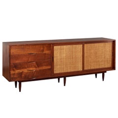 Phillip Lloyd Powell Imposing American Craft Cabinet in Walnut and Grass c. 1960