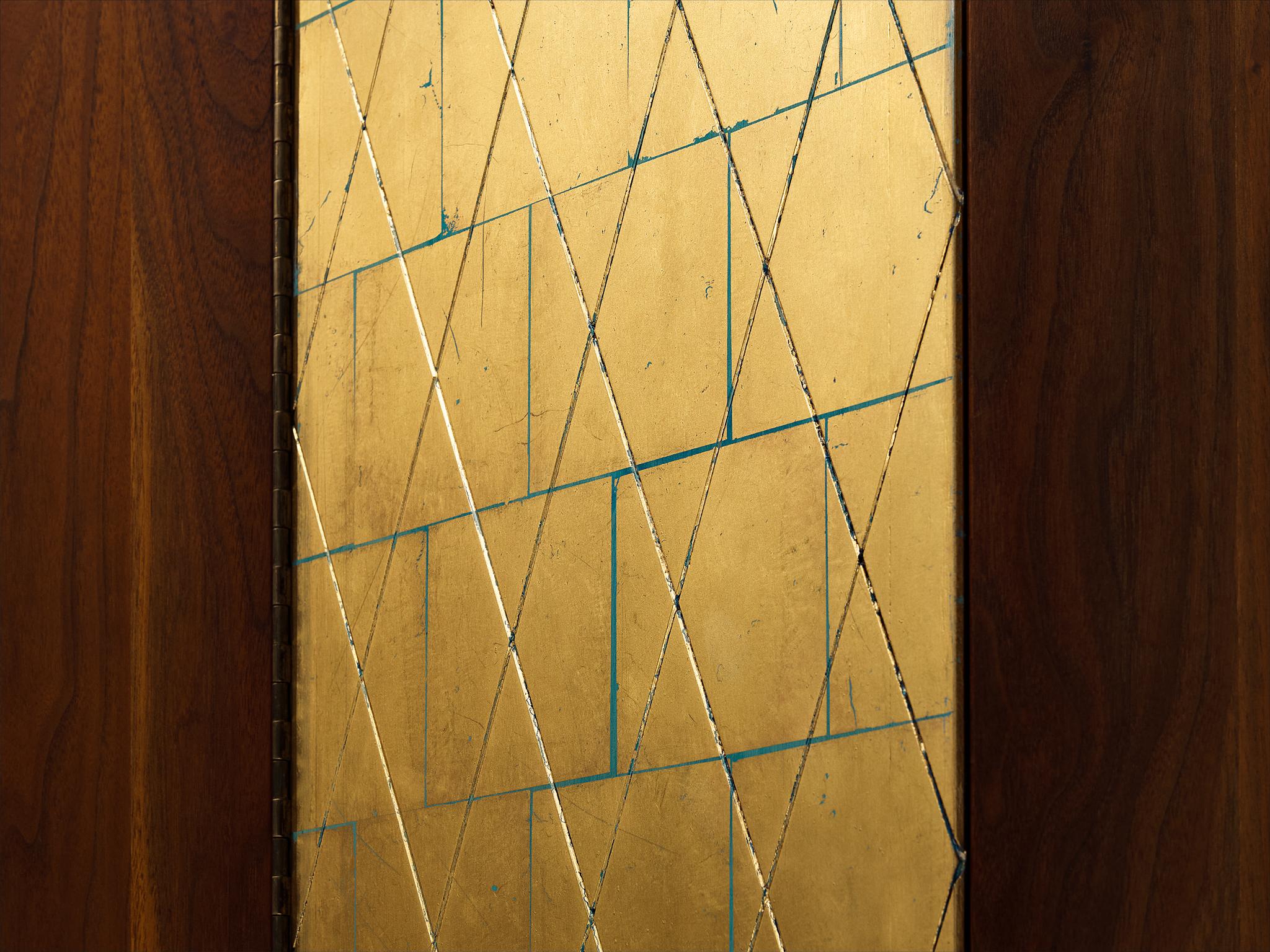 Phillip Lloyd Powell Large Cabinet in Walnut and Gold Leaf For Sale 5