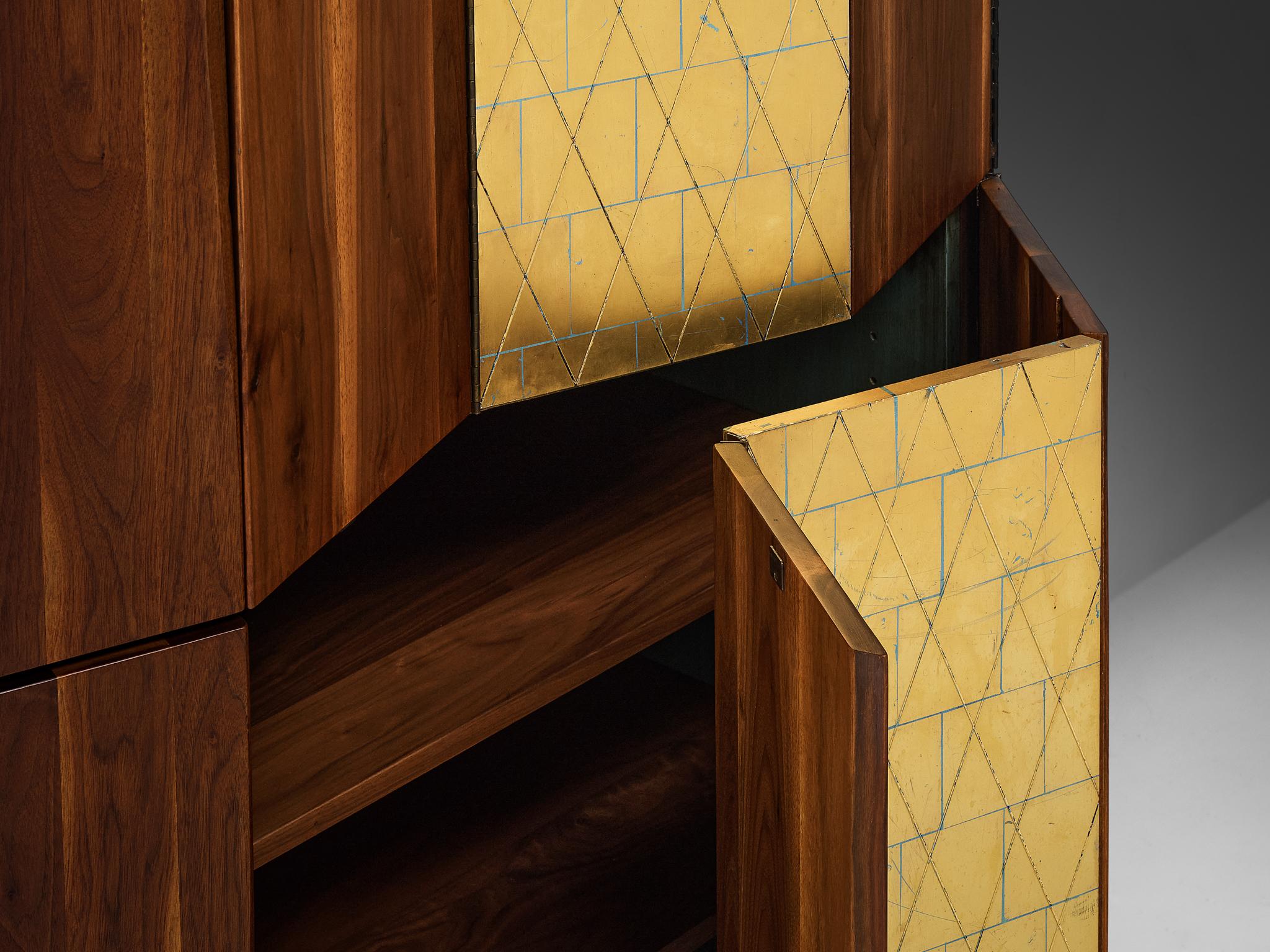 Phillip Lloyd Powell Large Cabinet in Walnut and Gold Leaf For Sale 6