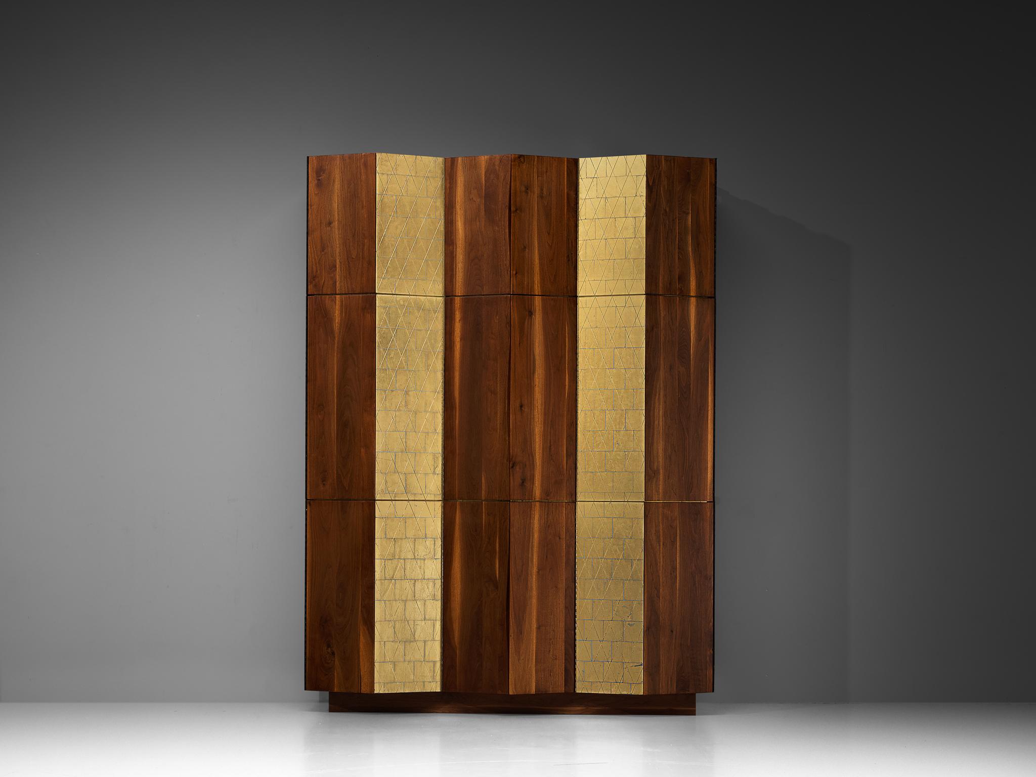 Phillip Lloyd Powell Large Cabinet in Walnut and Gold Leaf  For Sale 1