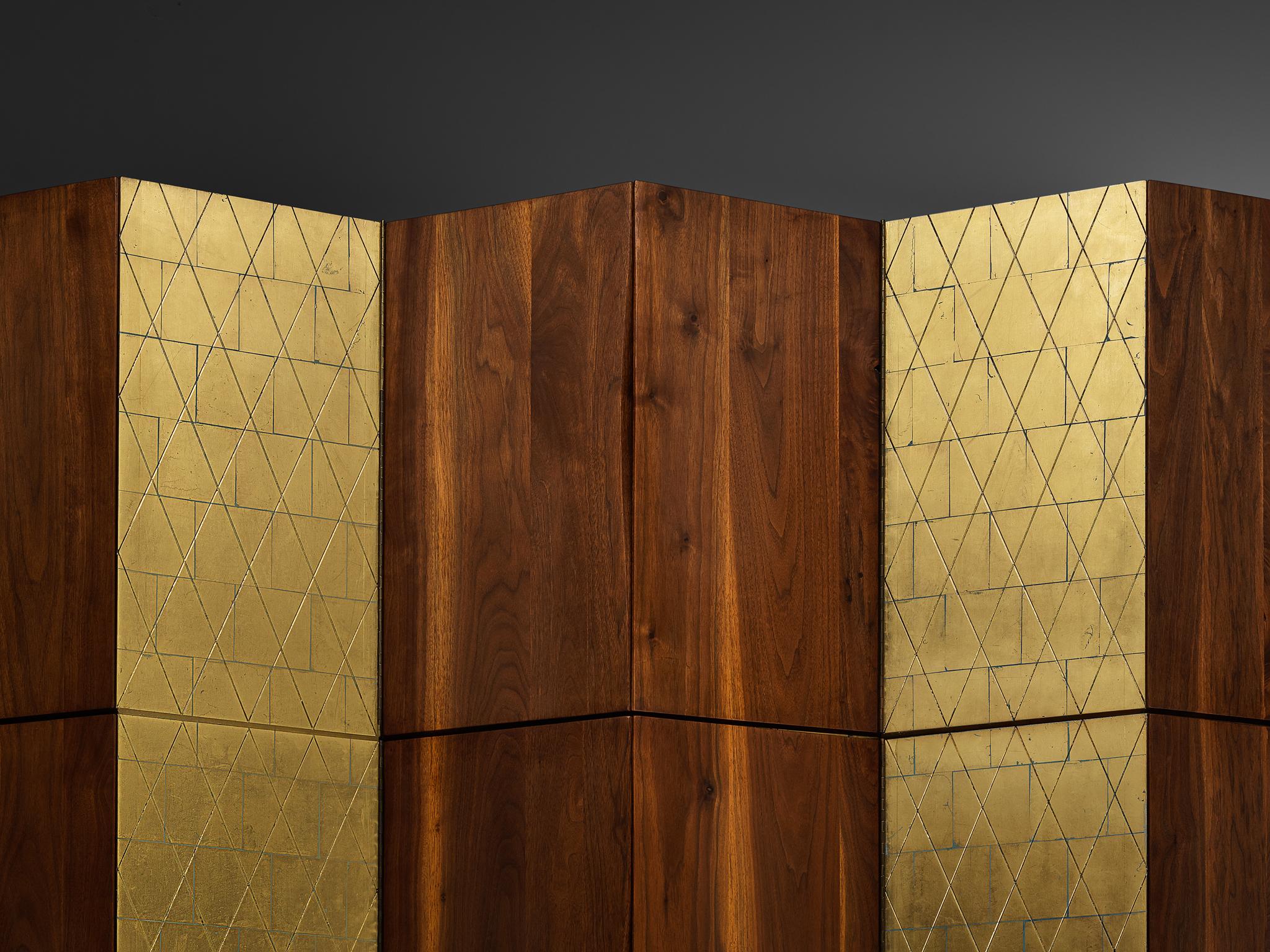 Phillip Lloyd Powell Large Cabinet in Walnut and Gold Leaf  For Sale 3