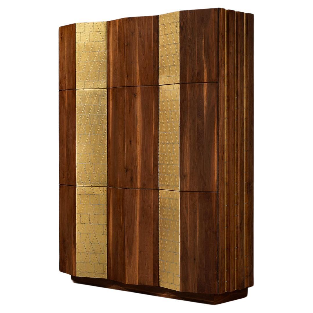 Phillip Lloyd Powell Large Cabinet in Walnut and Gold Leaf  For Sale