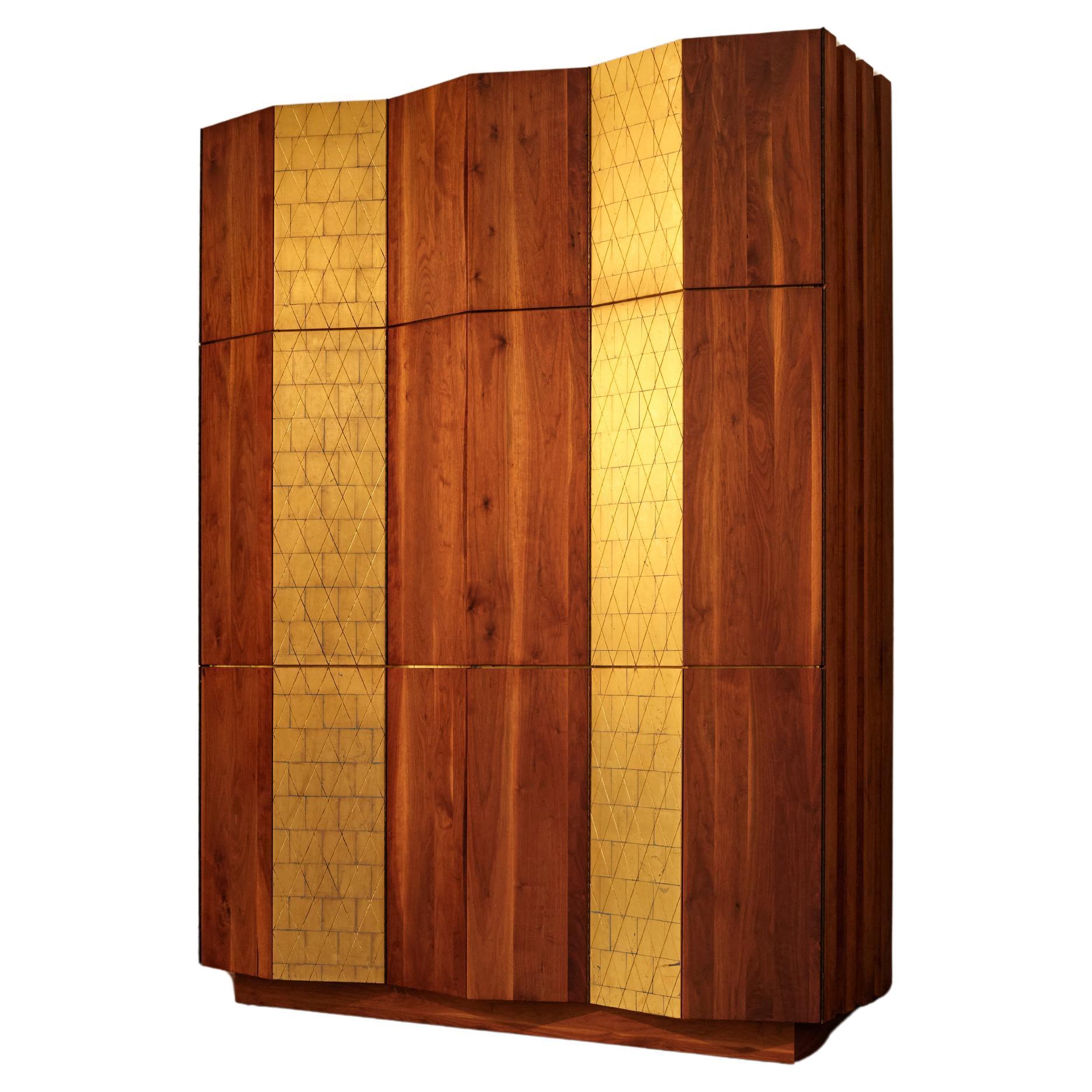 Phillip Lloyd Powell Large Cabinet in Walnut and Gold Leaf