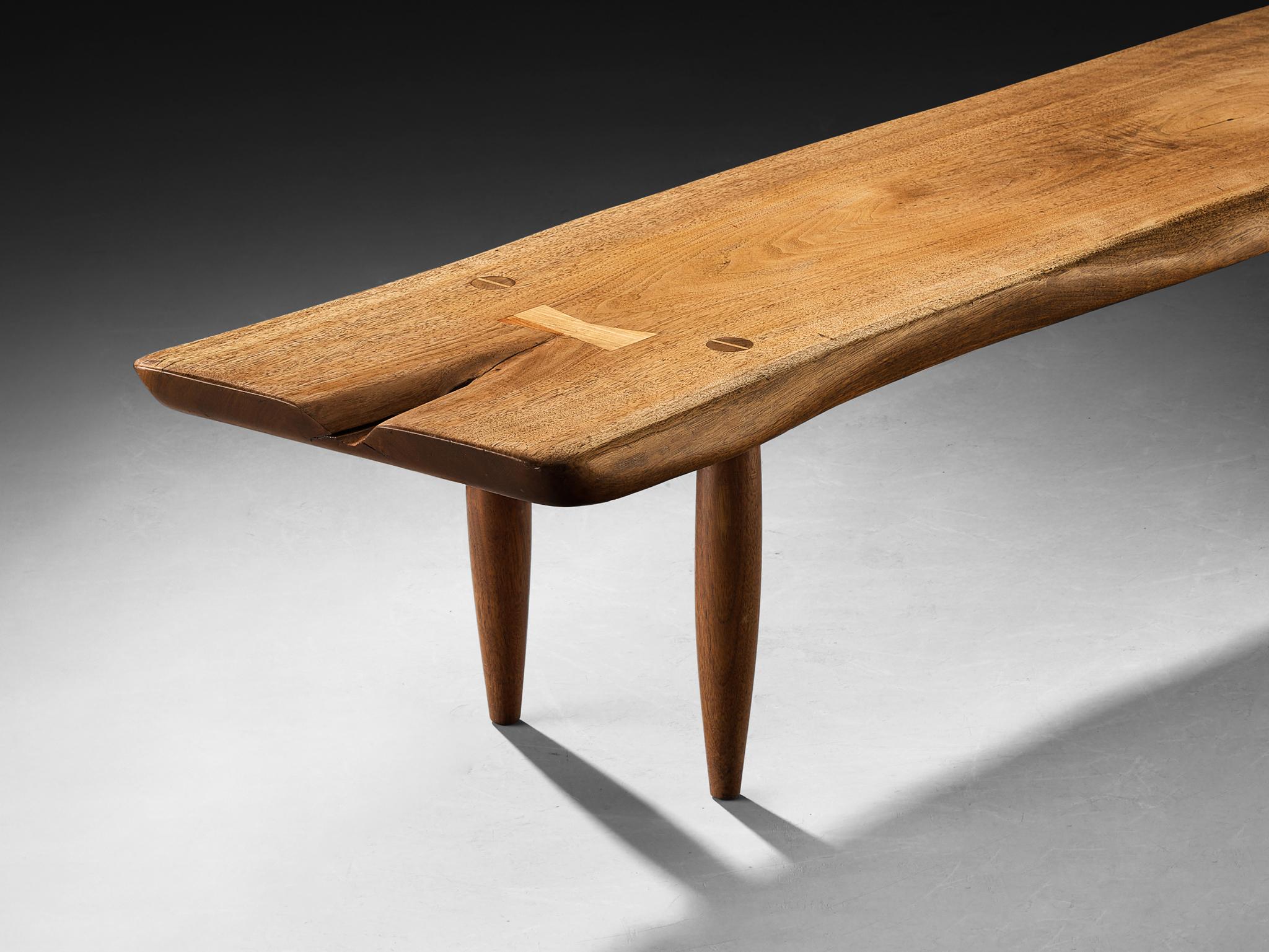 Mid-20th Century Phillip Lloyd Powell Long Coffee Table or Bench in Solid Walnut For Sale