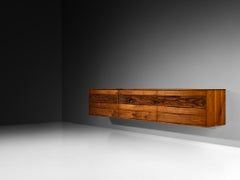 Phillip Lloyd Powell Long Wall-Mounted Sideboard in Carved Walnut
