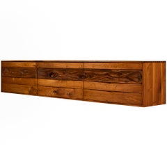 Phillip Lloyd Powell Long Wall-Mounted Sideboard in Carved Walnut
