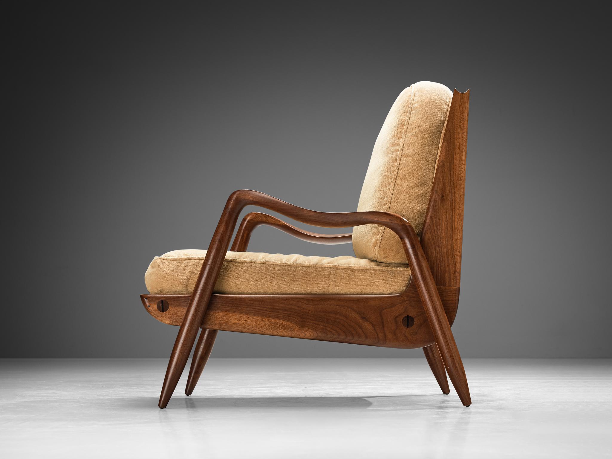 Fabric Phillip Lloyd Powell 'New Hope' Lounge Chair in American Walnut