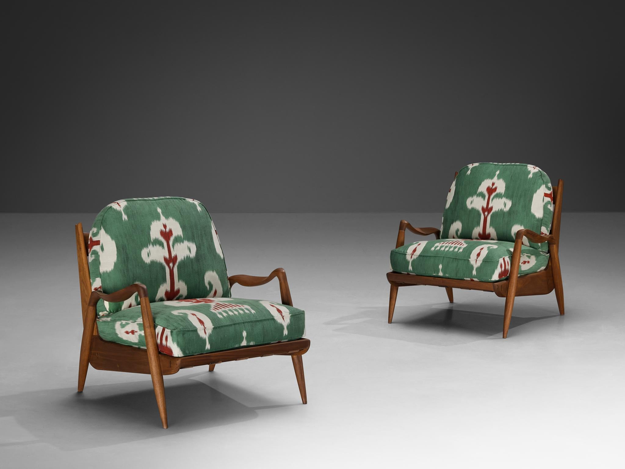 Philip Lloyd Powell, lounge chairs ‘New Hope’, walnut, reupholstered in 