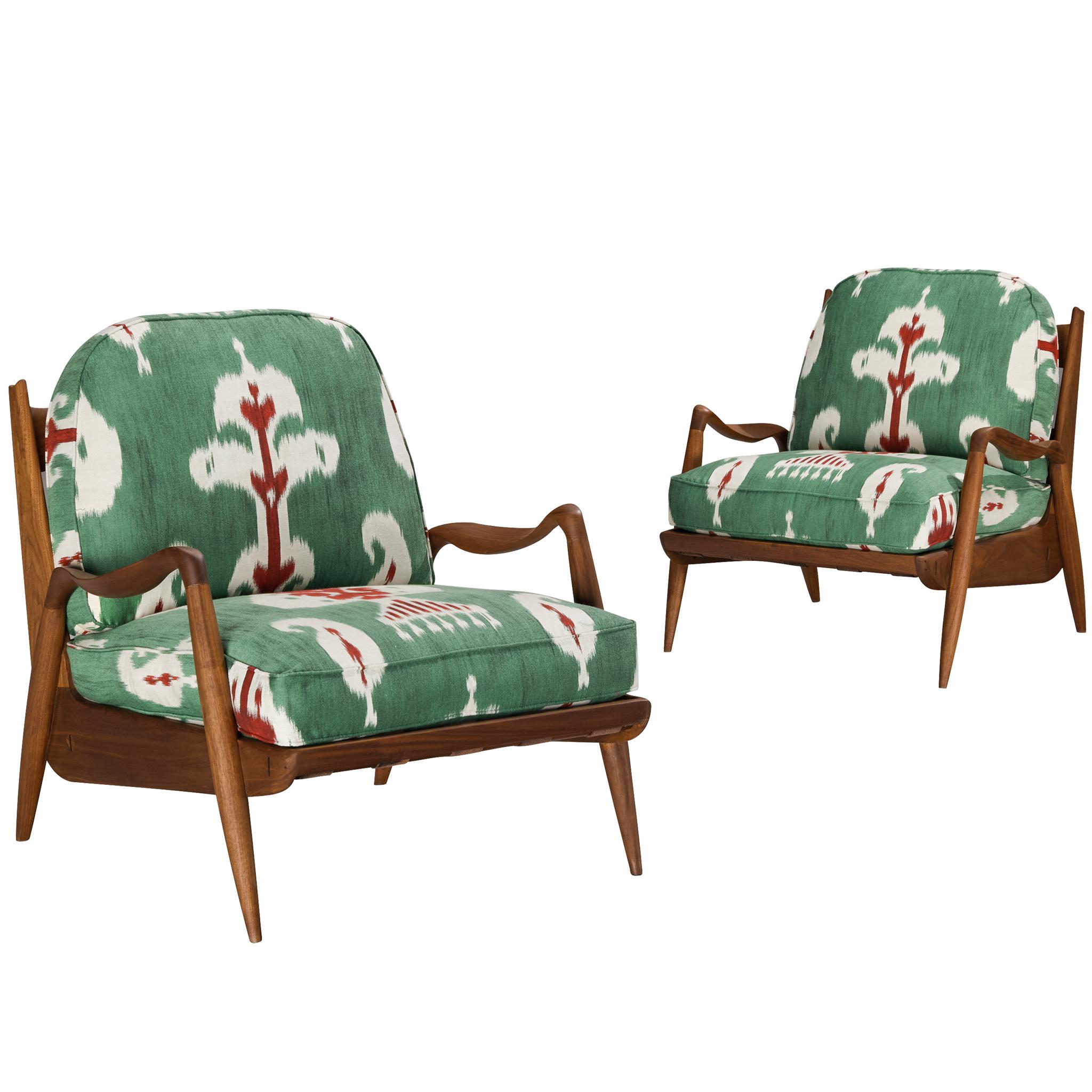 Phillip Lloyd Powell Pair of 'New Hope' Lounge Chairs in American Walnut  For Sale