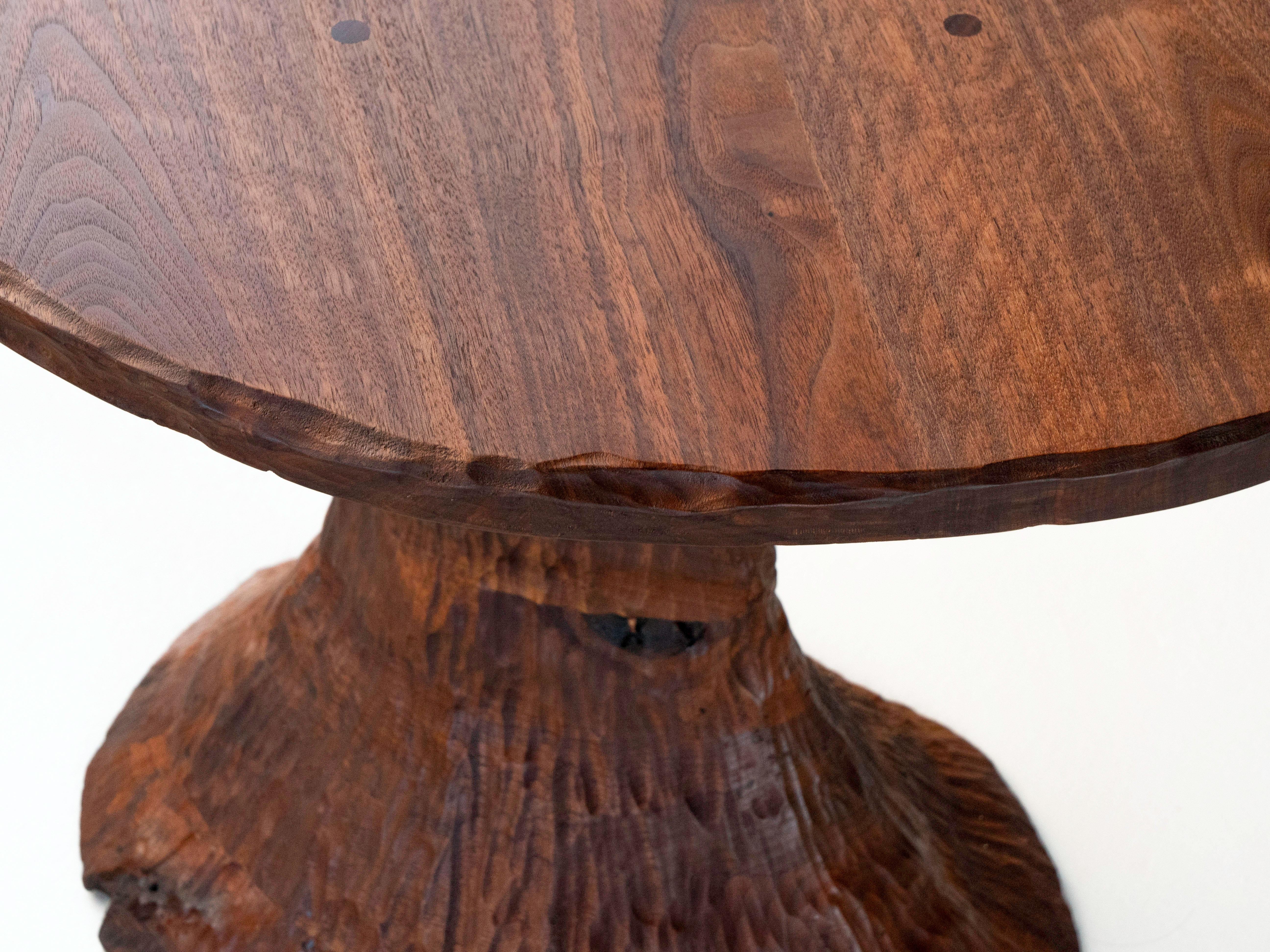 Phillip Lloyd Powell Pair of Solid Black Walnut Side Tables, Hand Carved 1960's For Sale 6