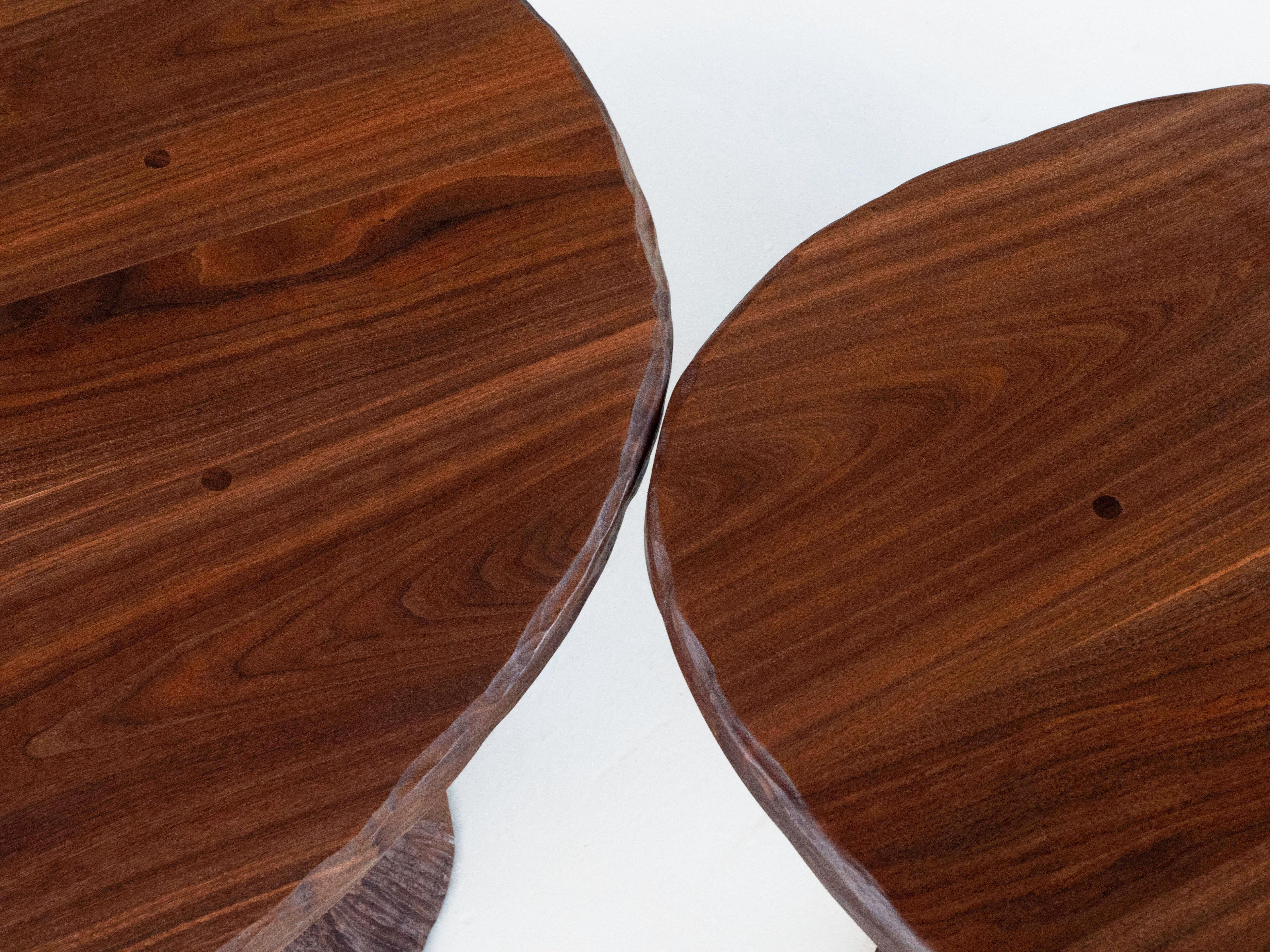 Hand-Carved Phillip Lloyd Powell Pair of Solid Black Walnut Side Tables, Hand Carved 1960's For Sale