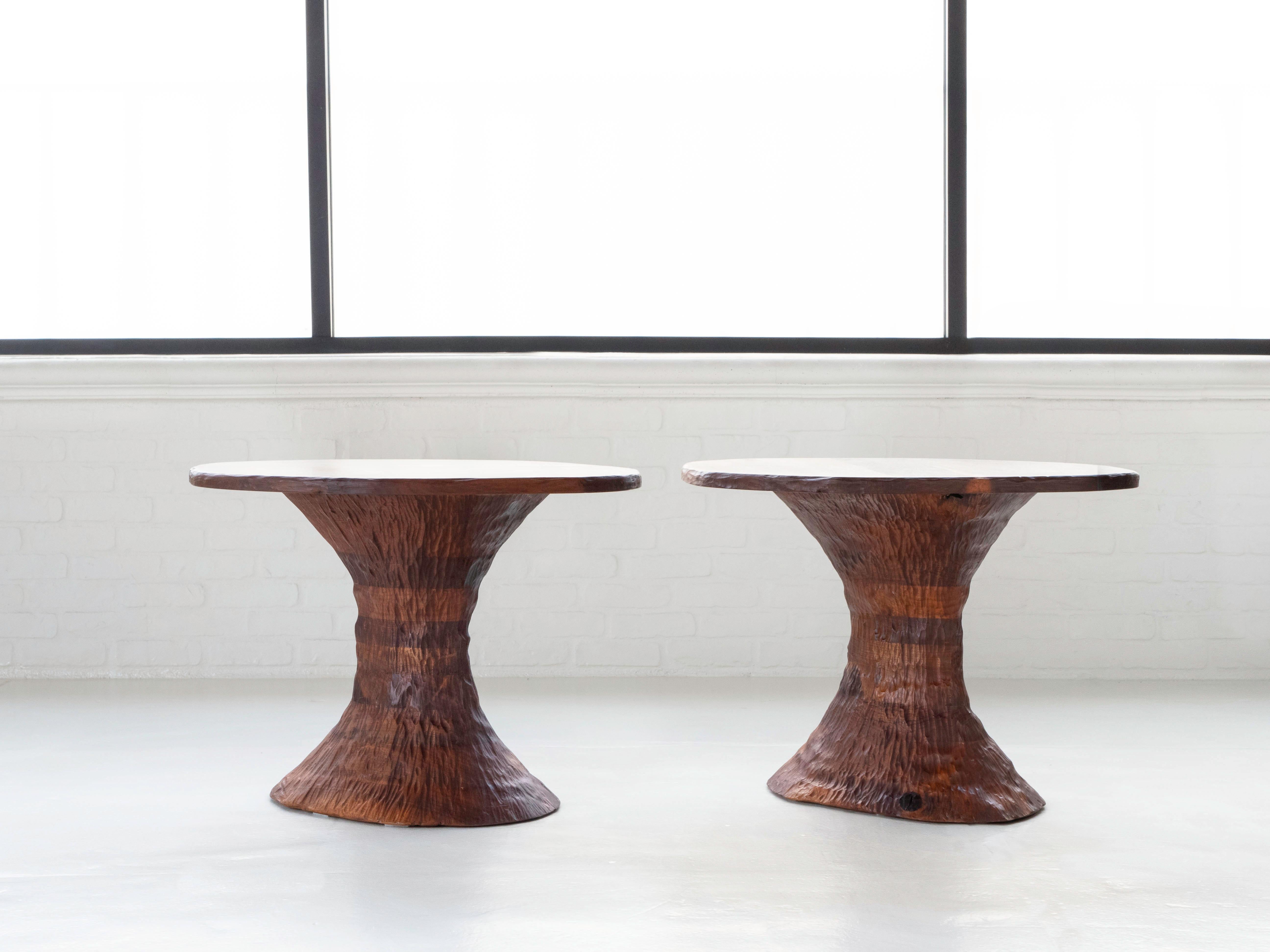 Phillip Lloyd Powell Pair of Solid Black Walnut Side Tables, Hand Carved 1960's For Sale 1