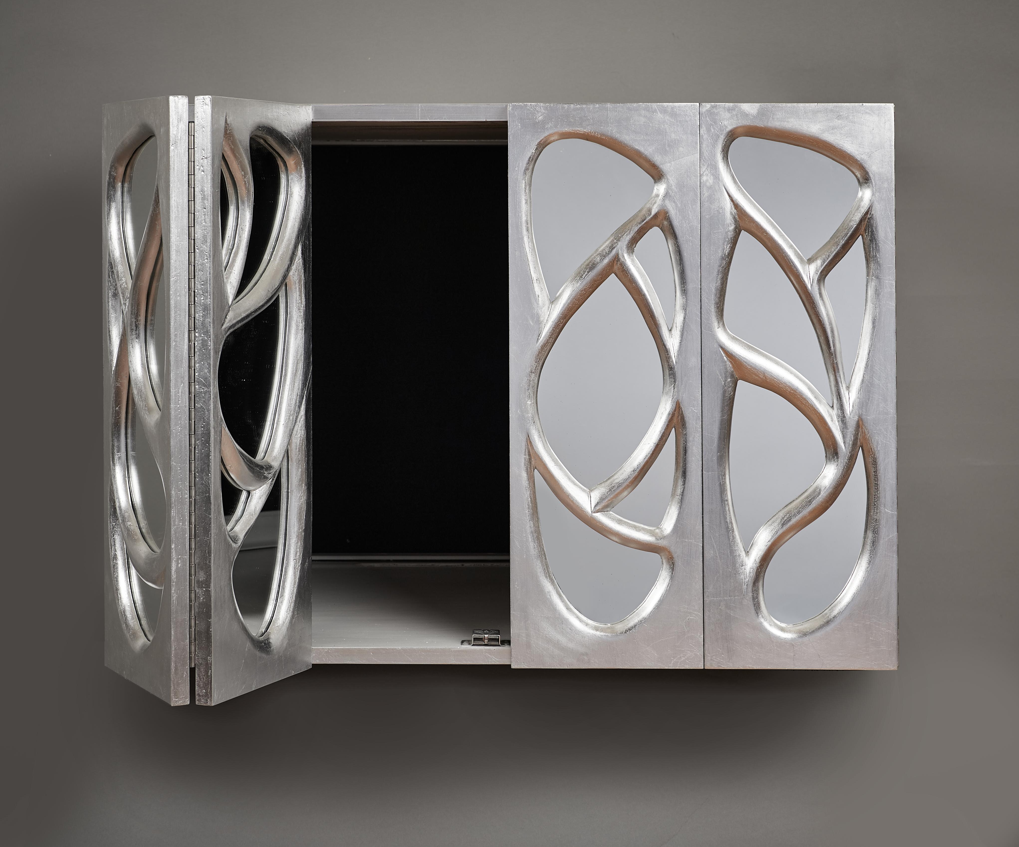 Phillip Lloyd Powell: Mirrored Wall Cabinet in Silver Leaf  For Sale 5