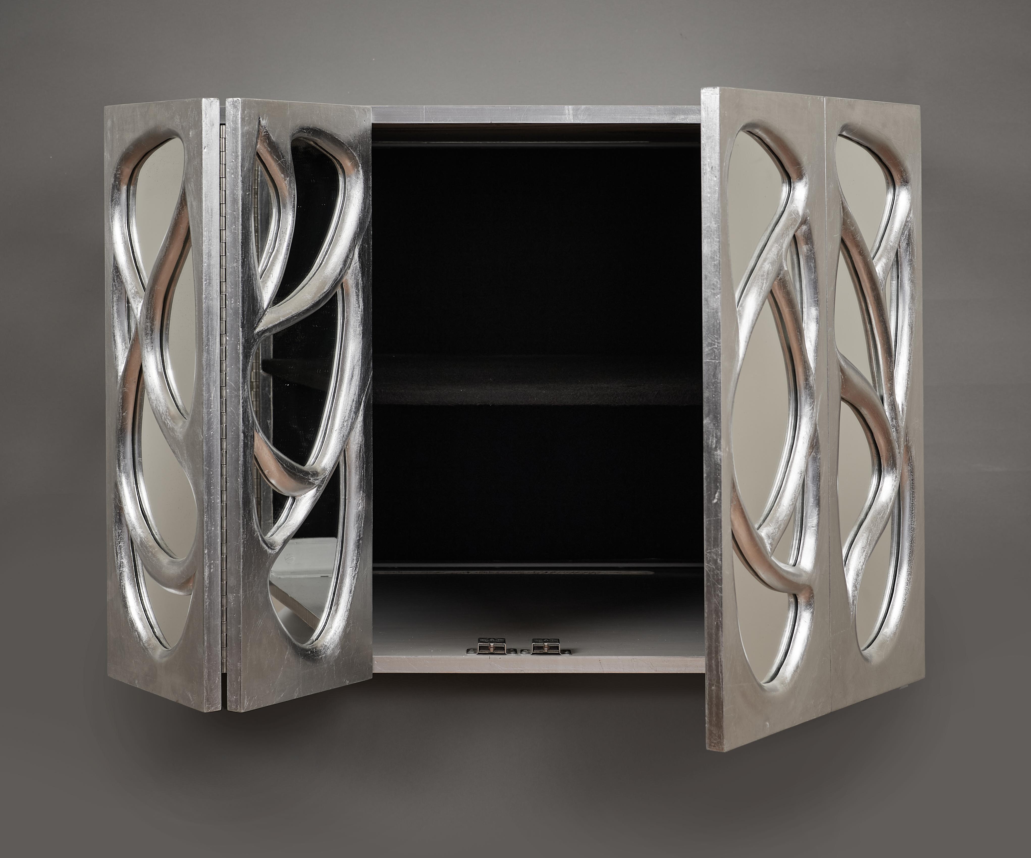Phillip Lloyd Powell: Mirrored Wall Cabinet in Silver Leaf  For Sale 7