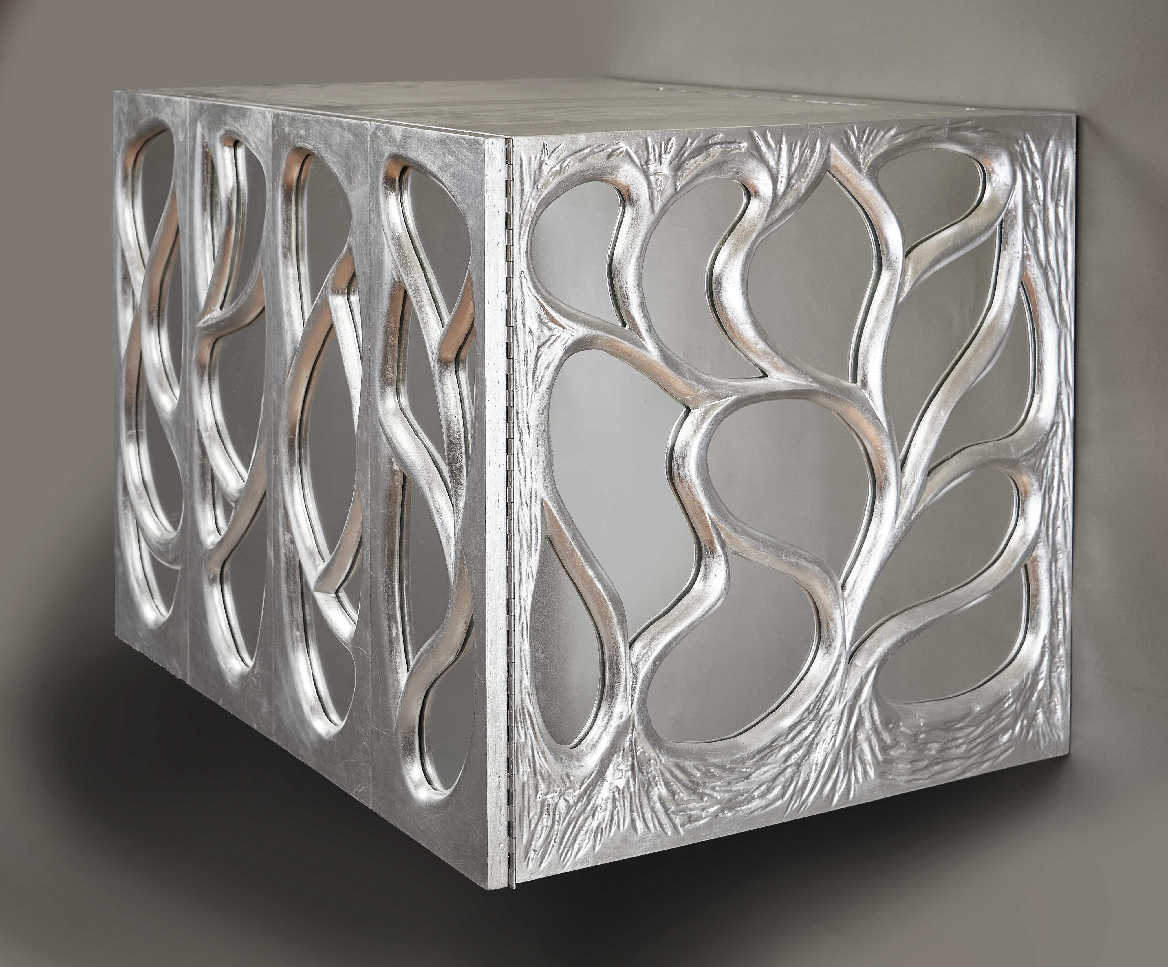 Phillip Lloyd Powell: Mirrored Wall Cabinet in Silver Leaf  For Sale 1